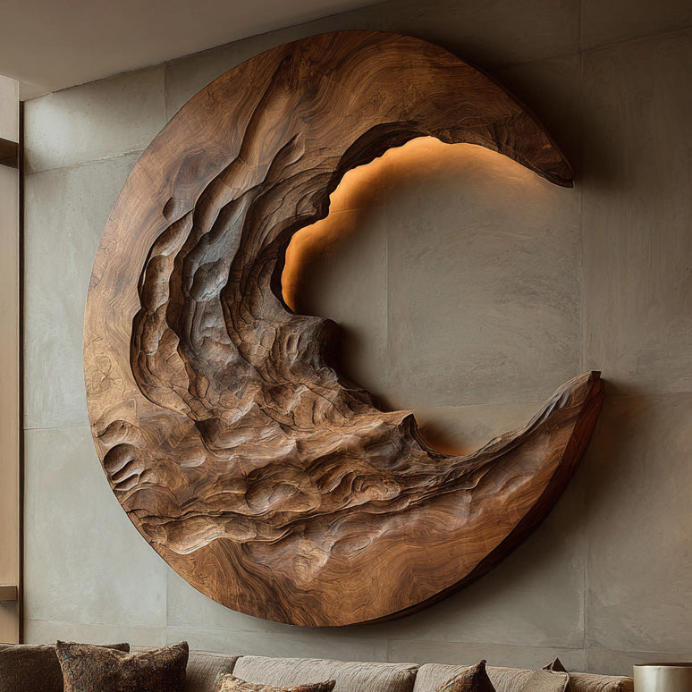 Organic Modern Crescent Wood Wall Art With Light For Living Room RTTHHNWA170