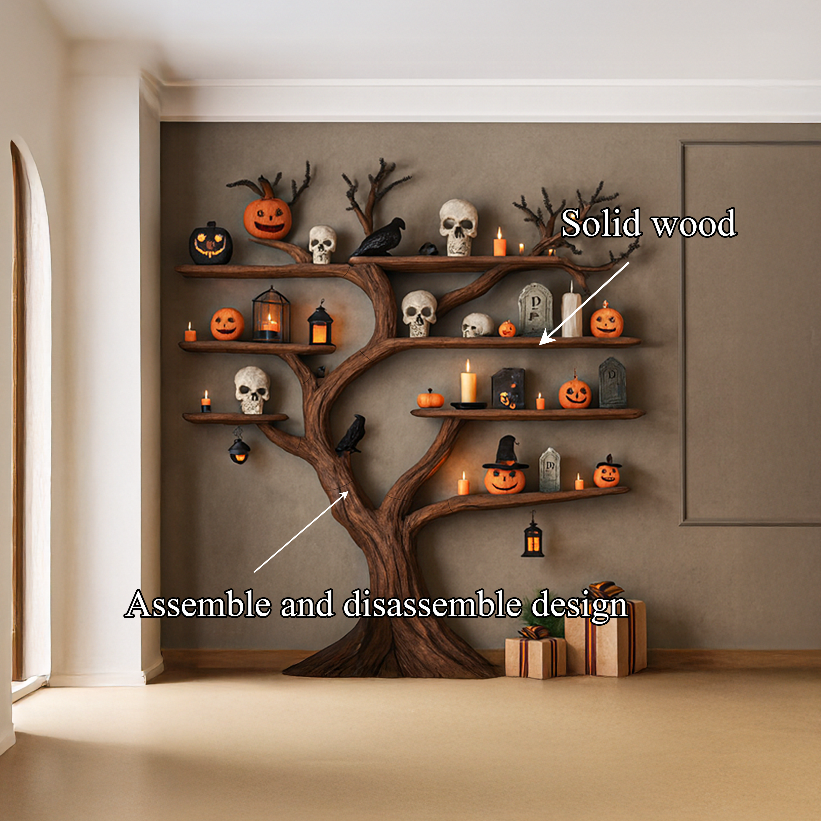 Rustic Tree Bookcase Entryway Halloween SINLSATB264