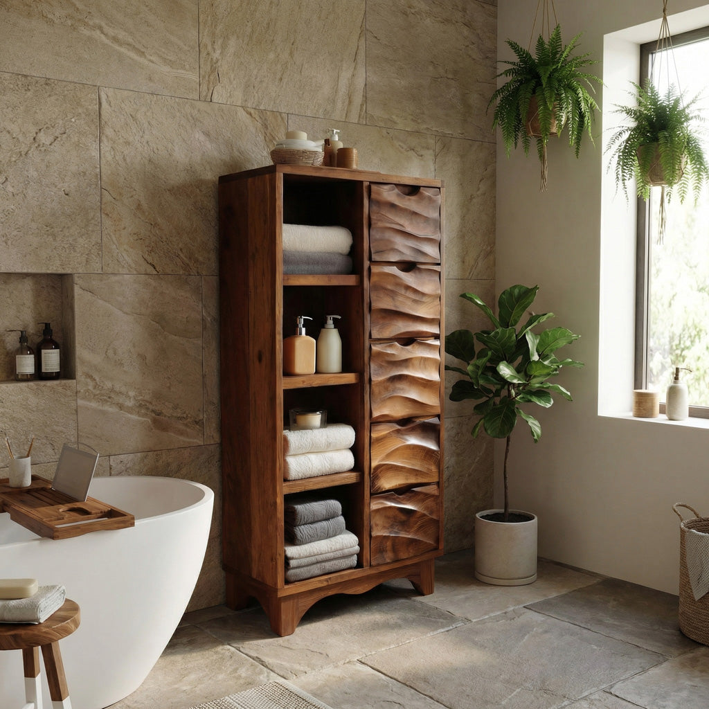 Contemporary Bathroom Cabinet With Open Shelves And Drawers For Spa RTTHHNBRC027