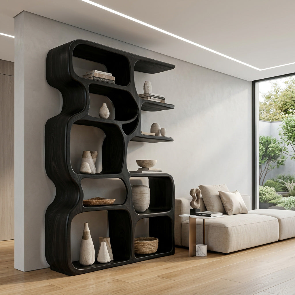Minimalist Artistic Natural Wood Bookshelf For Living Room RTTHHNBS164