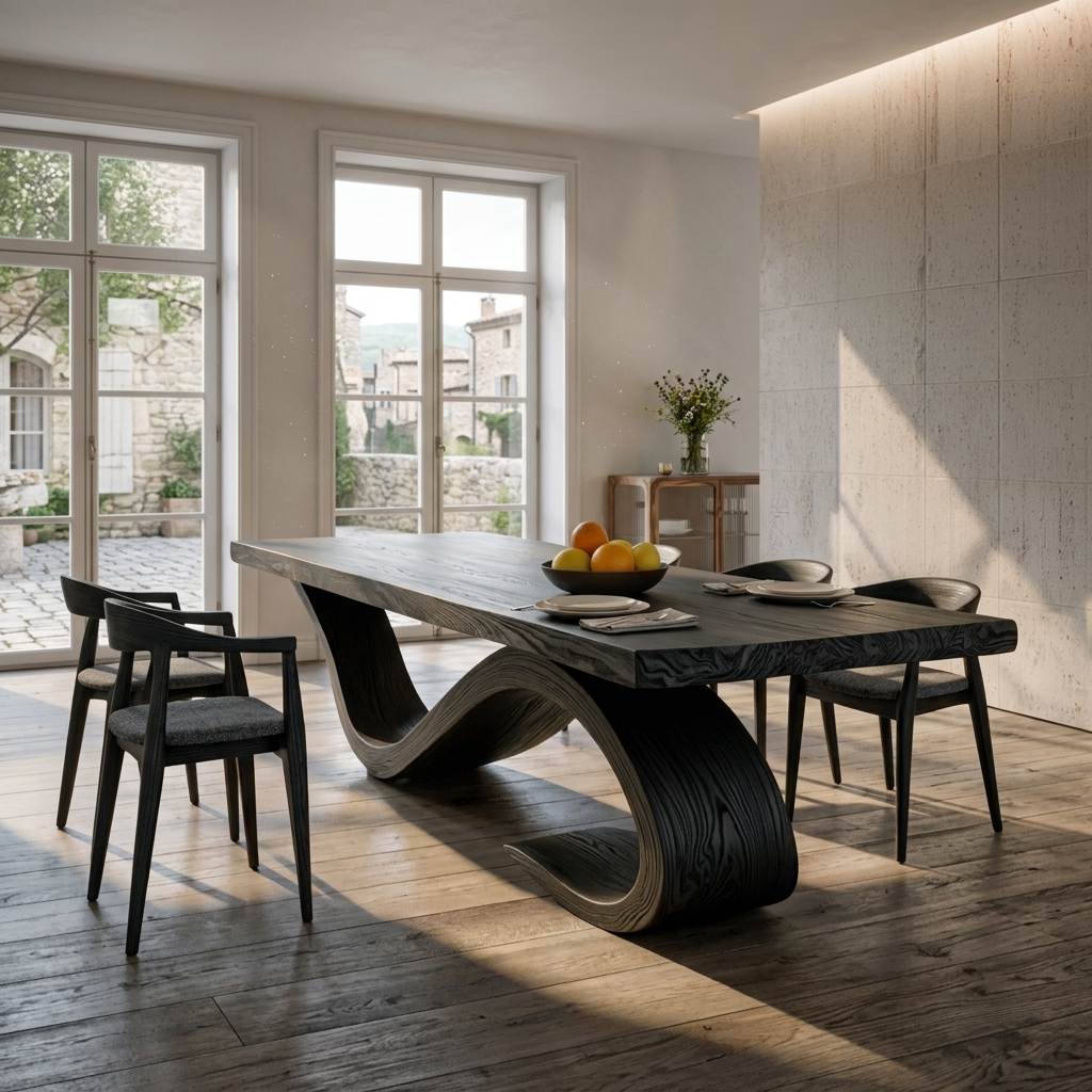 Modern Wooden Dining Table With Curved Base For Dining Area RTTHTTDN055