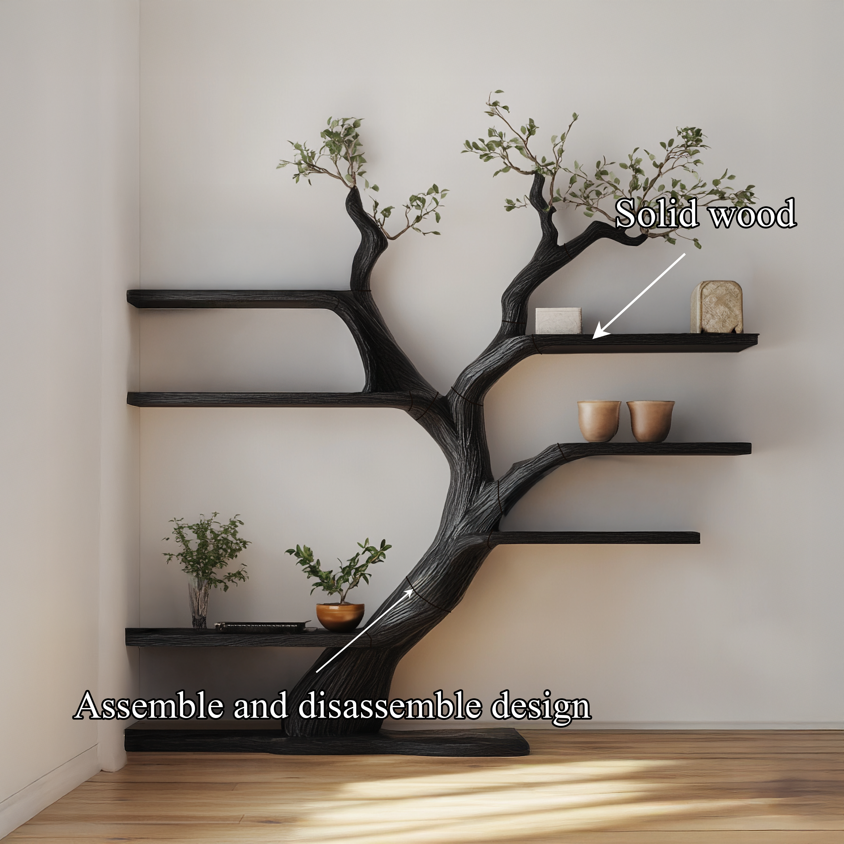 Rustic Tree Bookshelf Living Room Interior Storage Decor SINLSATB606