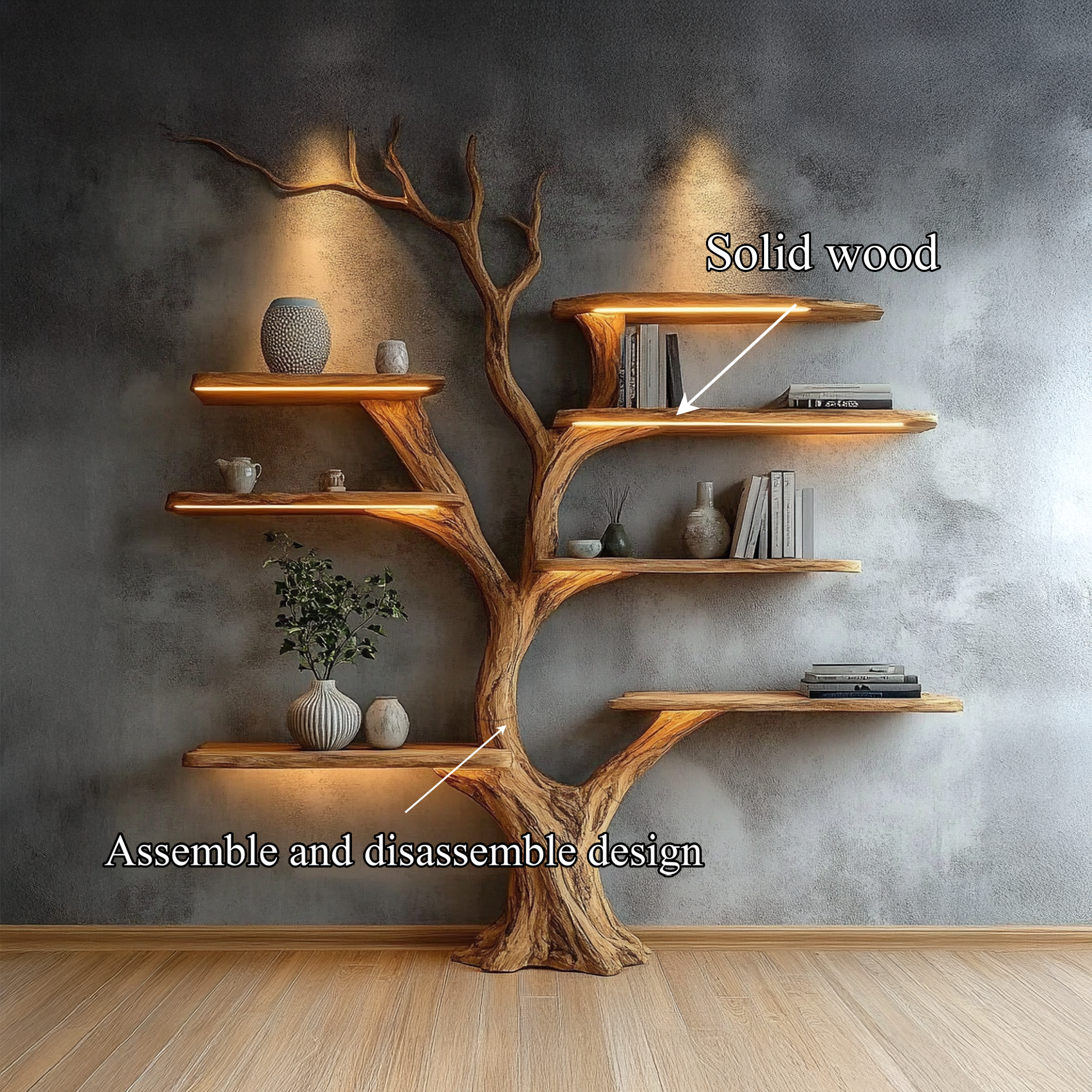 Rustic Sculptural Tree Bookshelf Living Room Interior Statement Wall Feature SINLSATB658