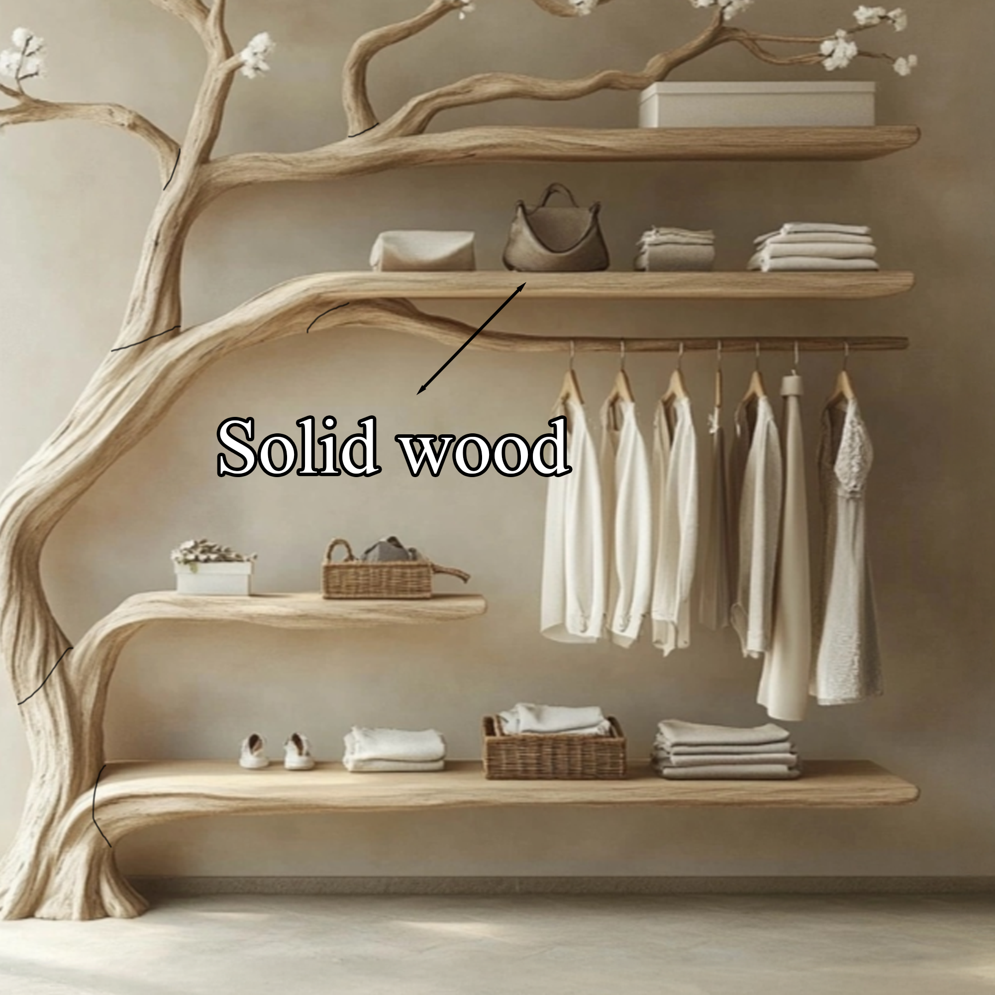 Wood Tree Branch Coat Rack Handcrafted SINLTB134