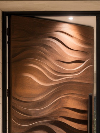 Contemporary Carved Front Door With Wave Pattern For Home Exterior SITHHNDOR026