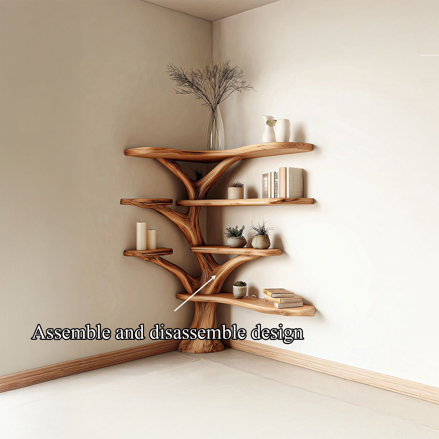 Rustic Corner Tree Bookshelf Living Room SINLSATB233