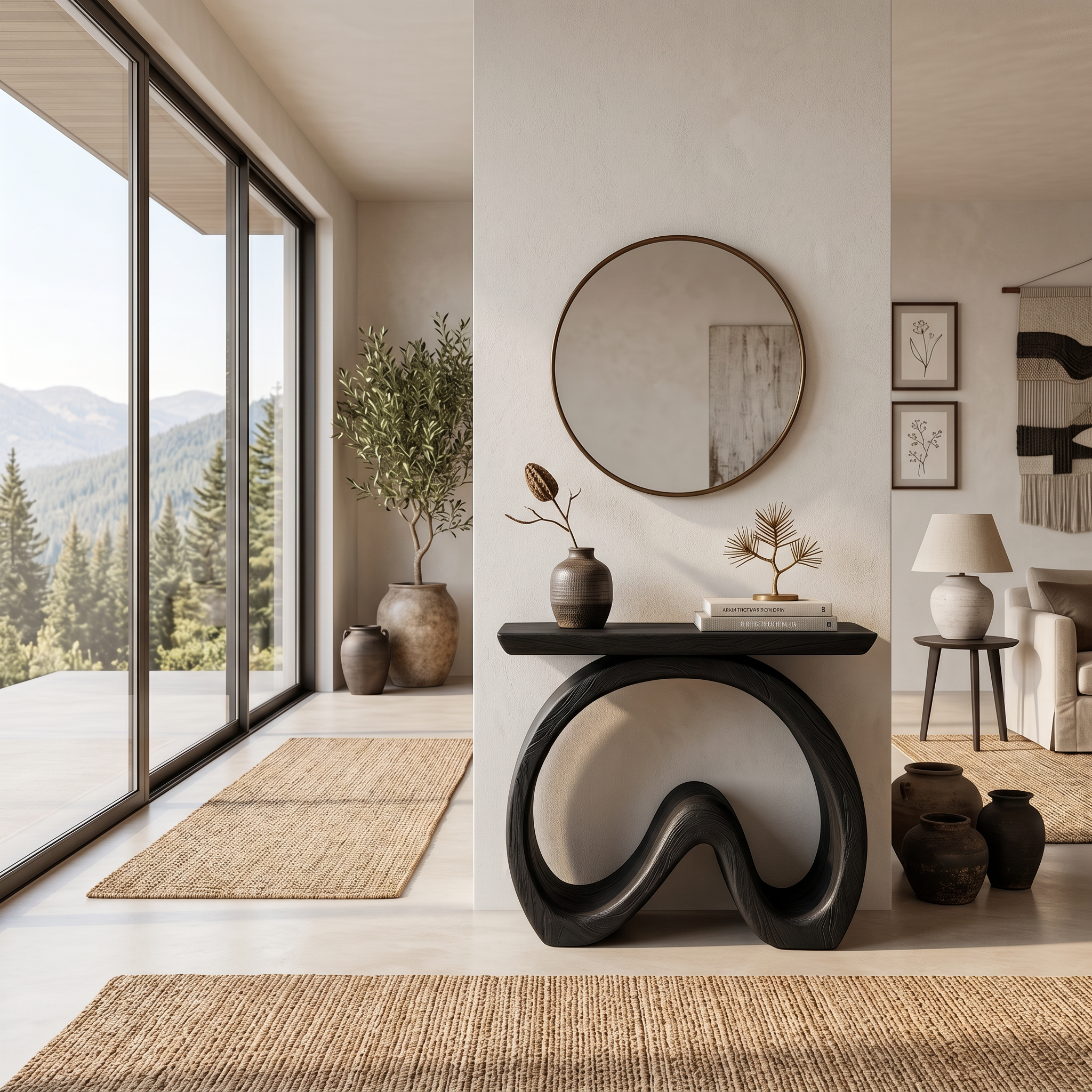 Artistic Wooden Console Table With Flowing Wood Base For Living RTTHTTCS024