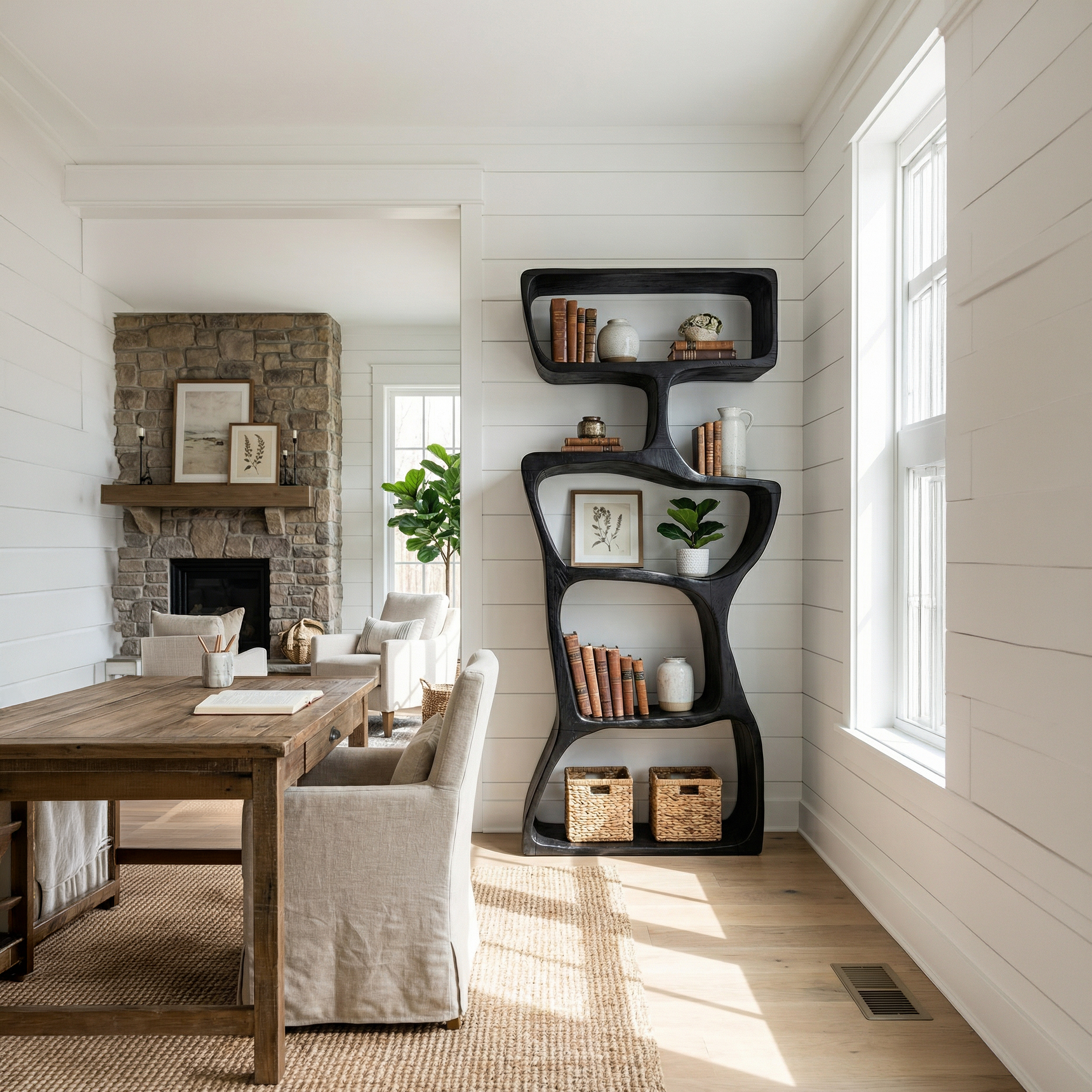 Organic Modern Asymmetrical Bookshelf Reading Nook Display SILDTTRBS014
