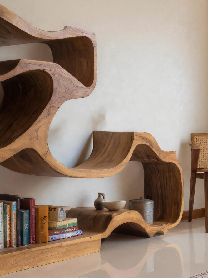 Artistic Bookshelf With Flowing Design For Living Room SITHHNBS032