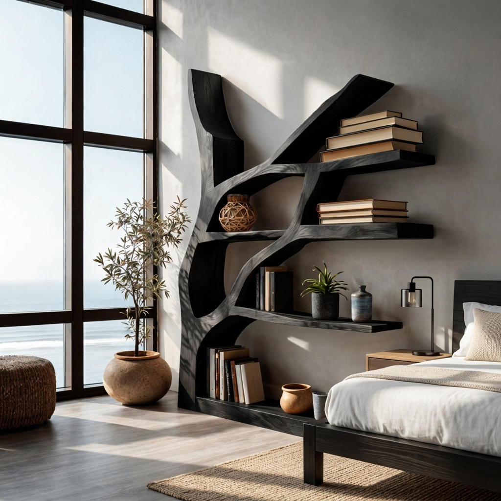 Contemporary Wooden Bookshelf Sculptural Shape For Living Room RTTHTTBS114