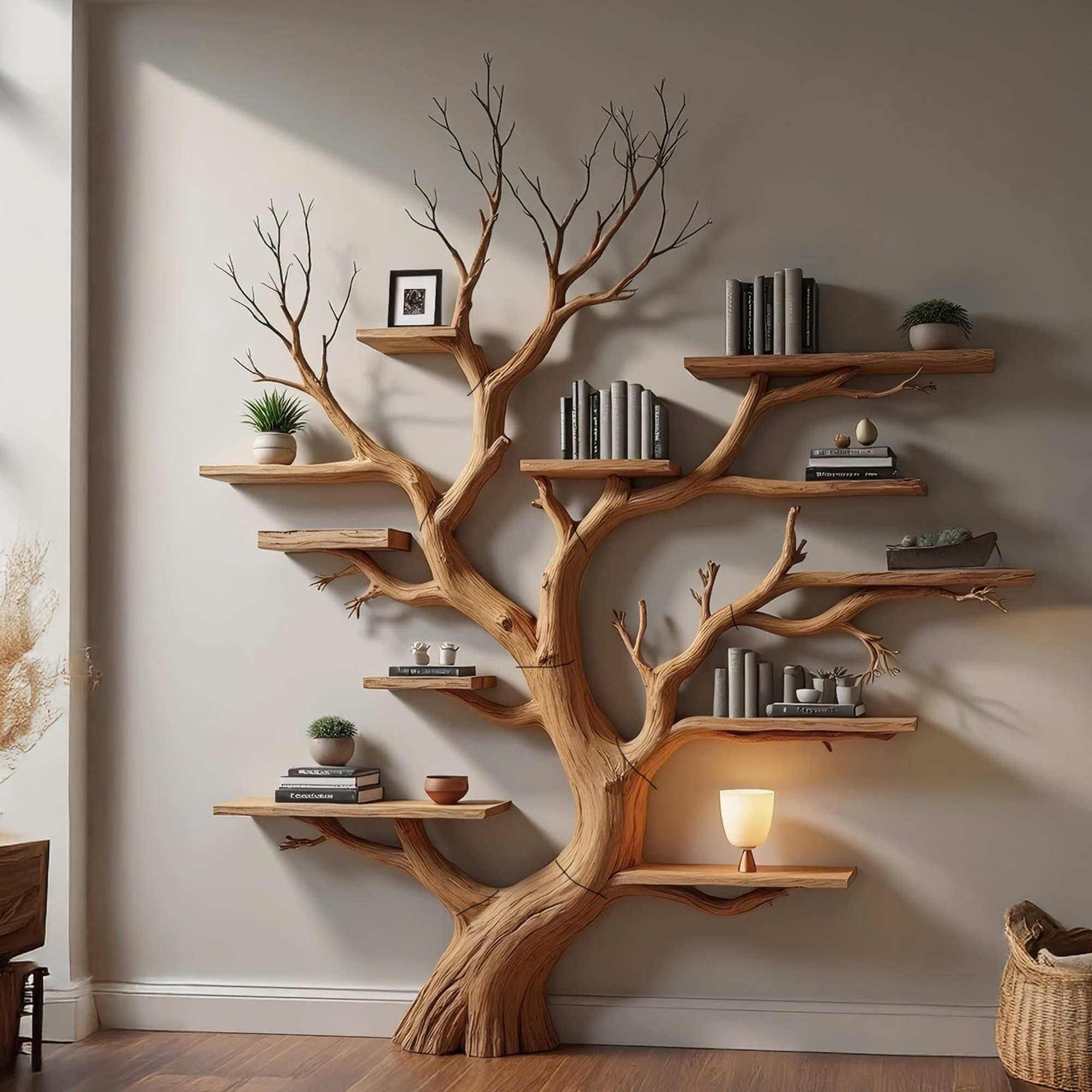 Wood Tree Bookshelf Wal Mounted Shelf Living Room SINLTB126
