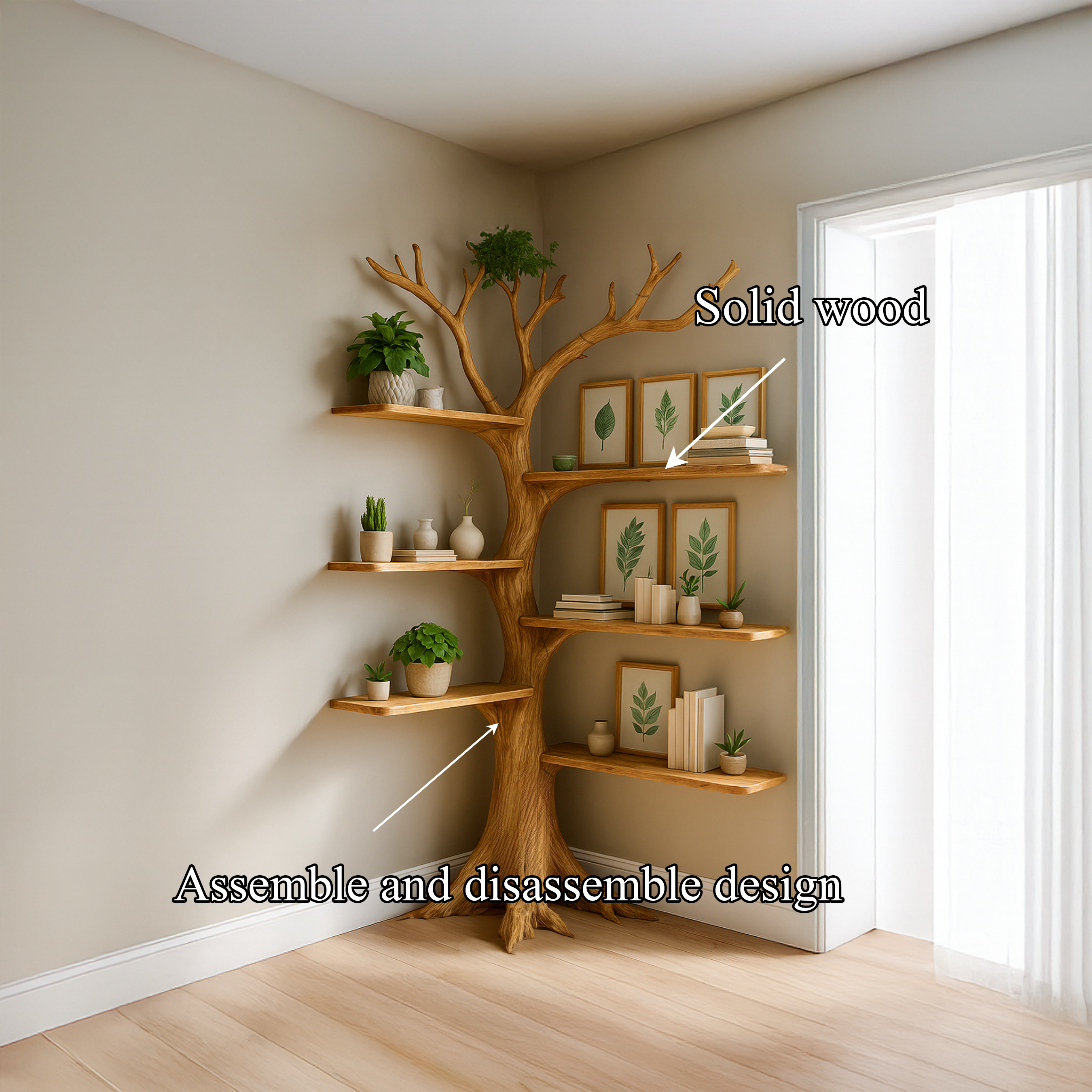 Rustic Corner Tree Bookshelf Living Room SINLSATB221