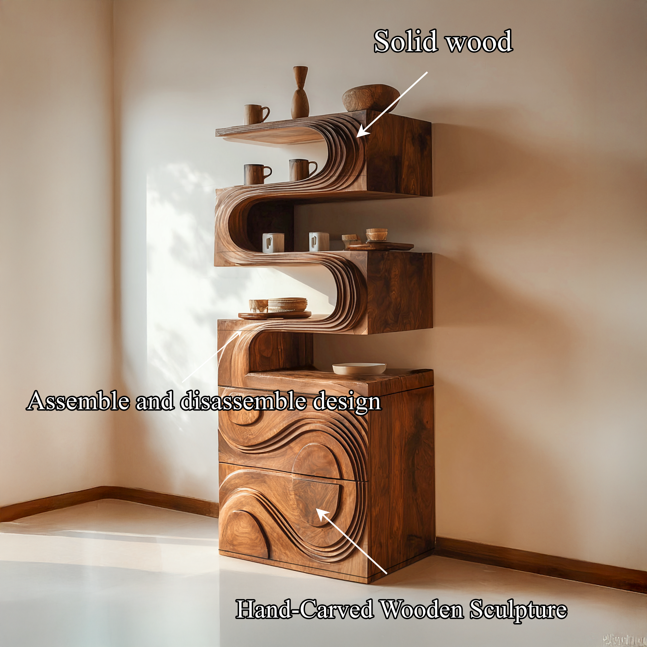 Organic Modern Display Cabinet And Shelves For Living Room And Entryway SINLSASC441