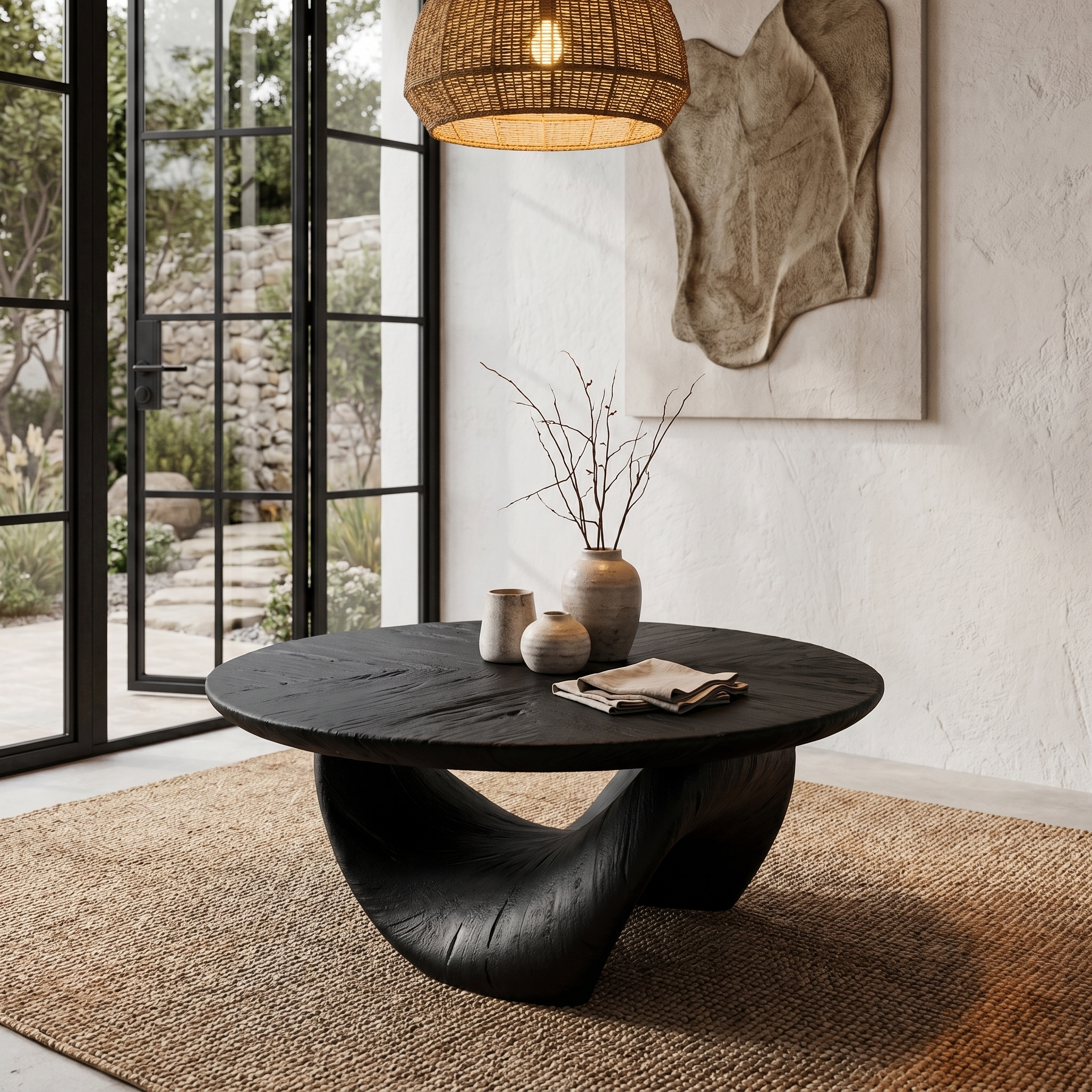 Organic Coffee Table With Sculptural Twisted Wood Base For Living Room SINLHACF367