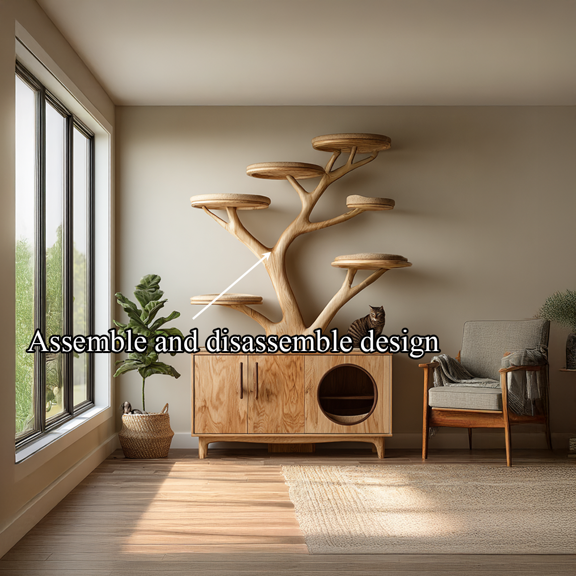 Rustic Tree Cat Tower Cabinet Living Room SINLSATT045