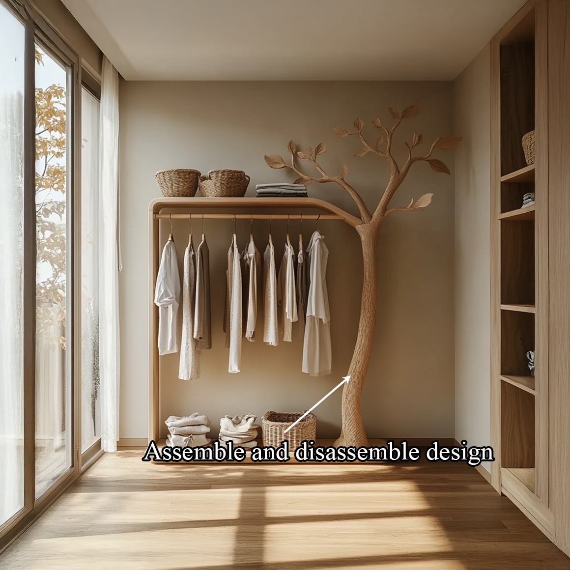 Rustic Tree Clothing Shelf Rack Entryway Bedroom SINLSATCR038