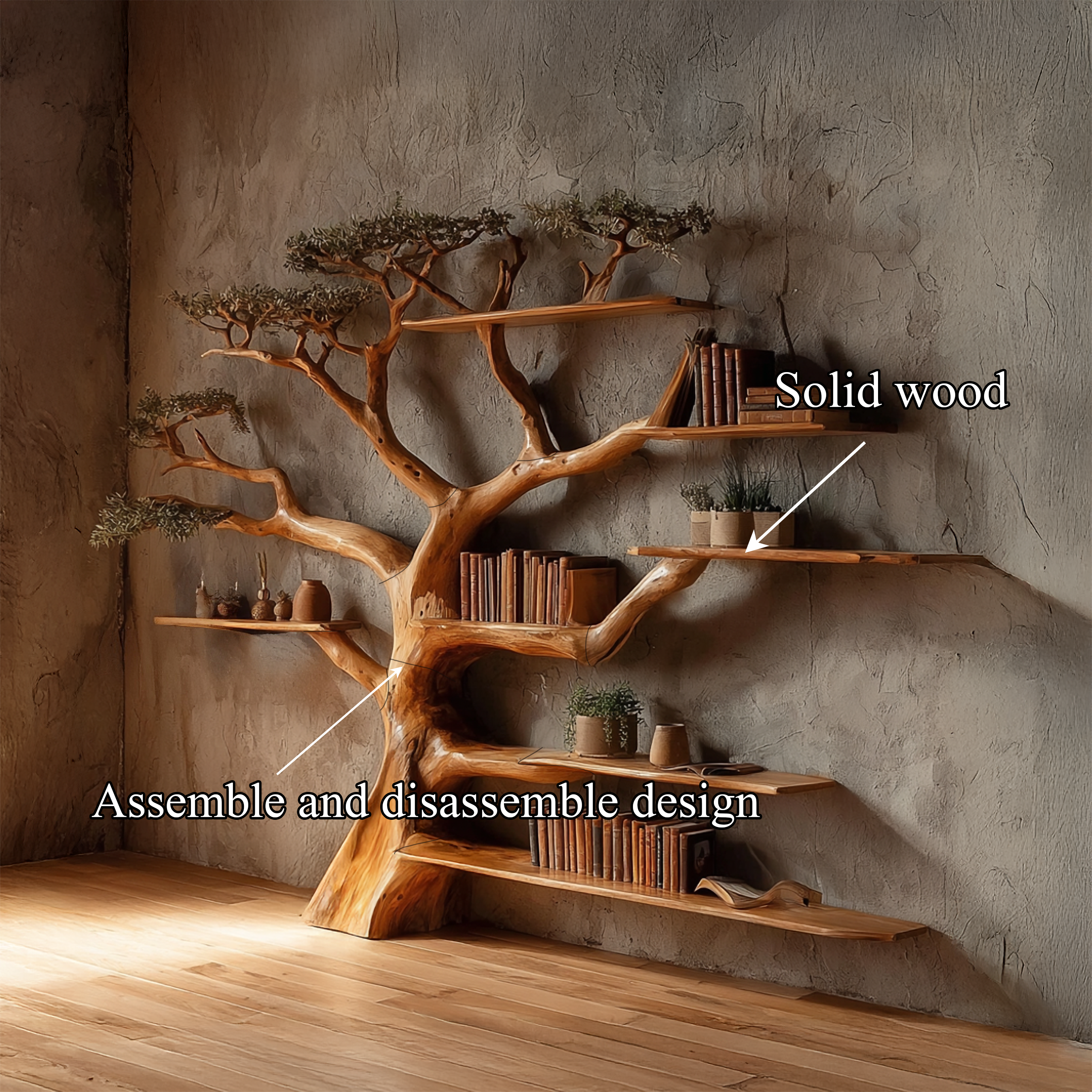 Rustic Tree Bookshelf Living And Library Wall SINLSATB207
