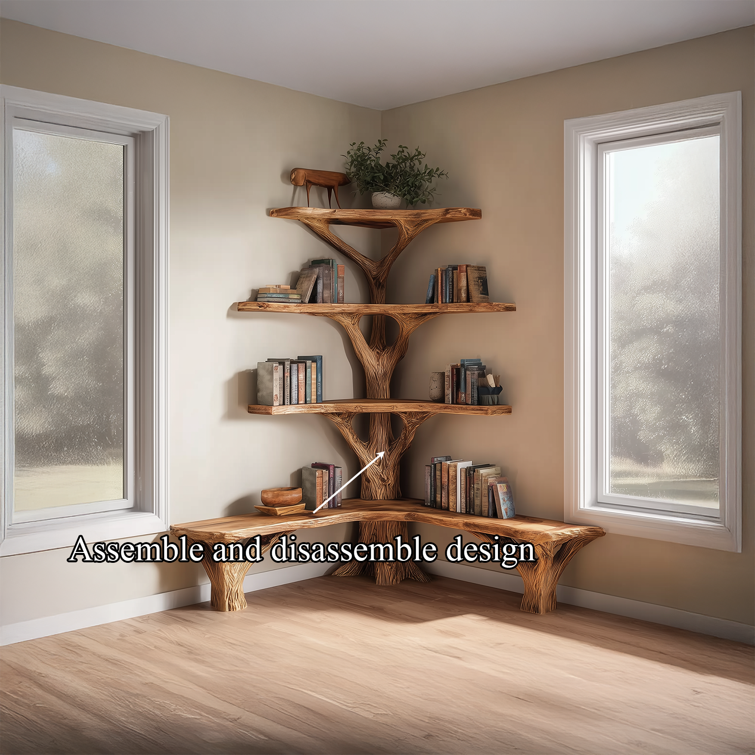 Rustic Tree Bookshelf Corner Living Room SINLSATB230