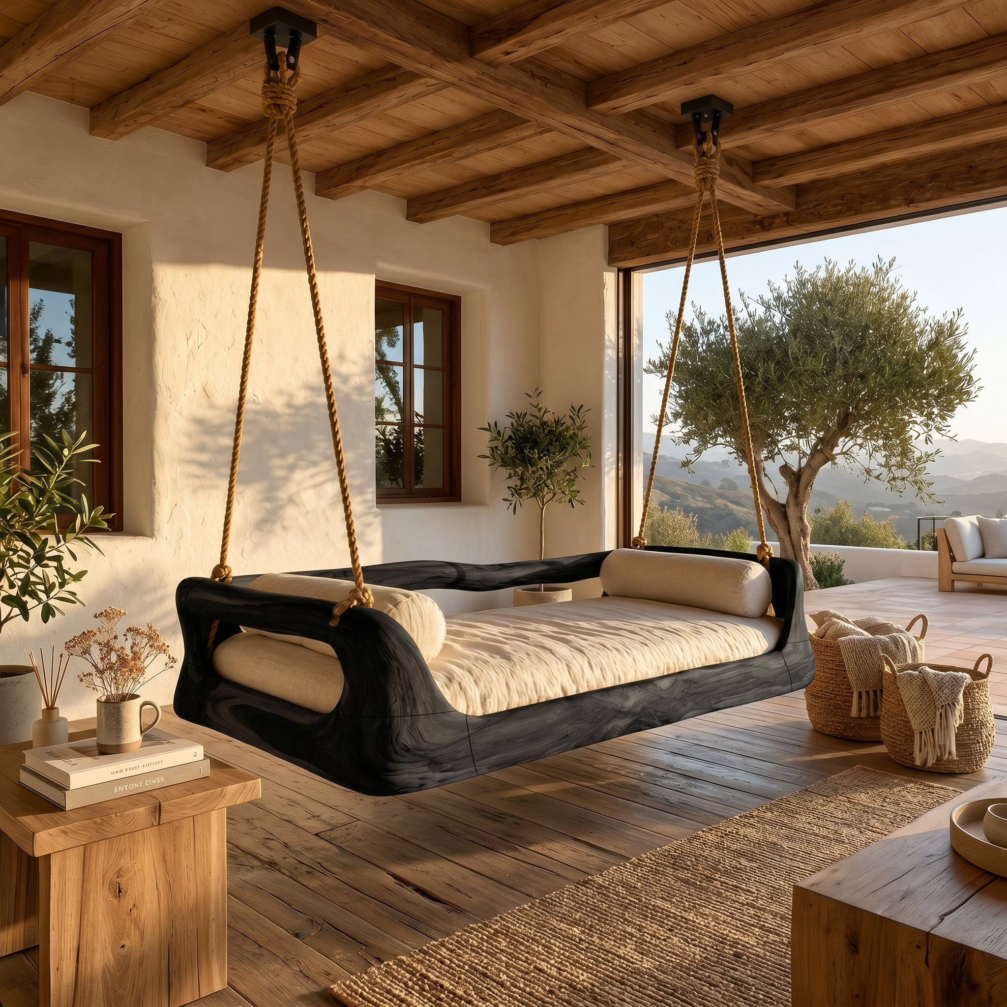 Sculptural Organic Wood Hanging Daybed Swing Penthouse Balcony SILDTTRSWI004