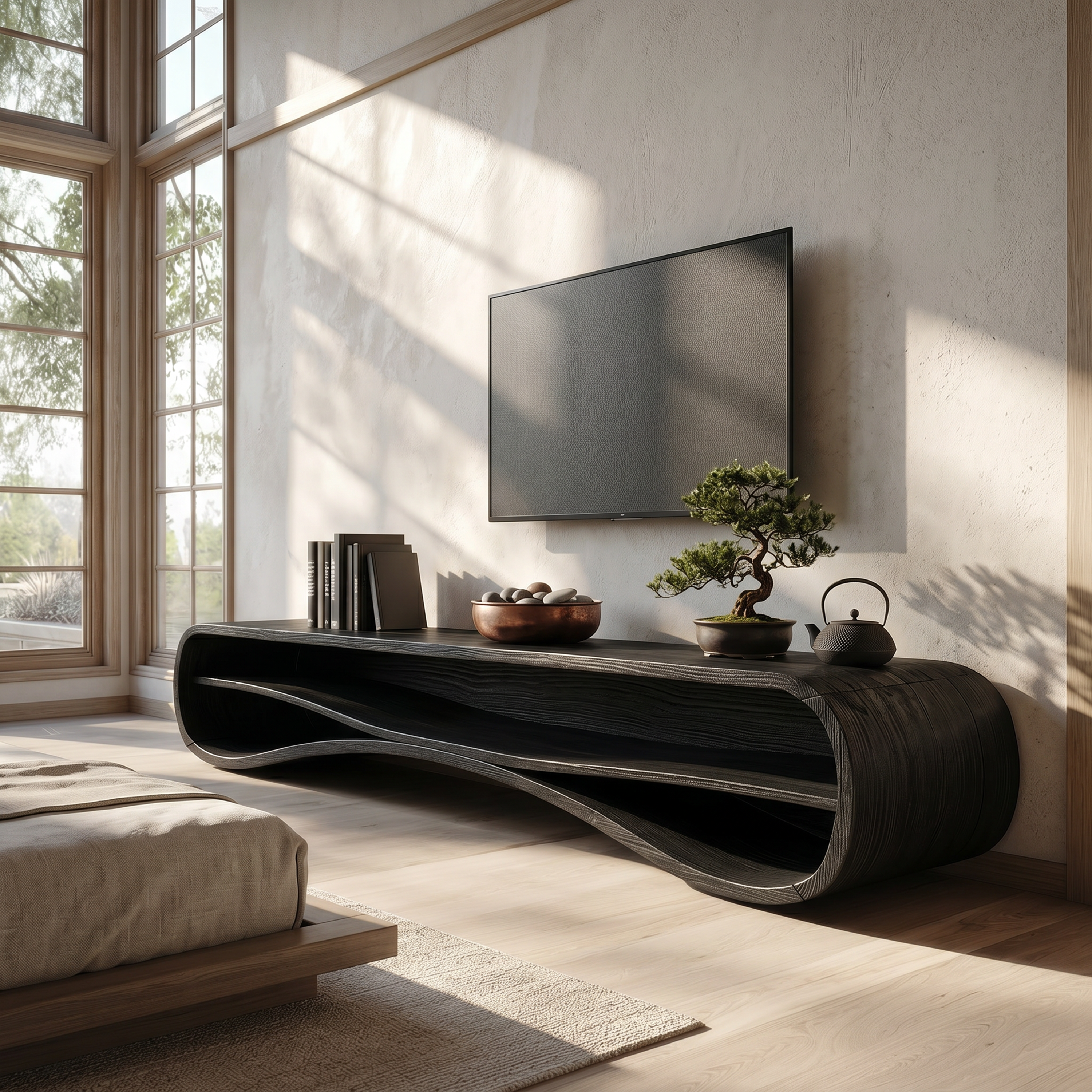 Modern Curved TV Stand For Coastal Living Room SILDTTRTVC068