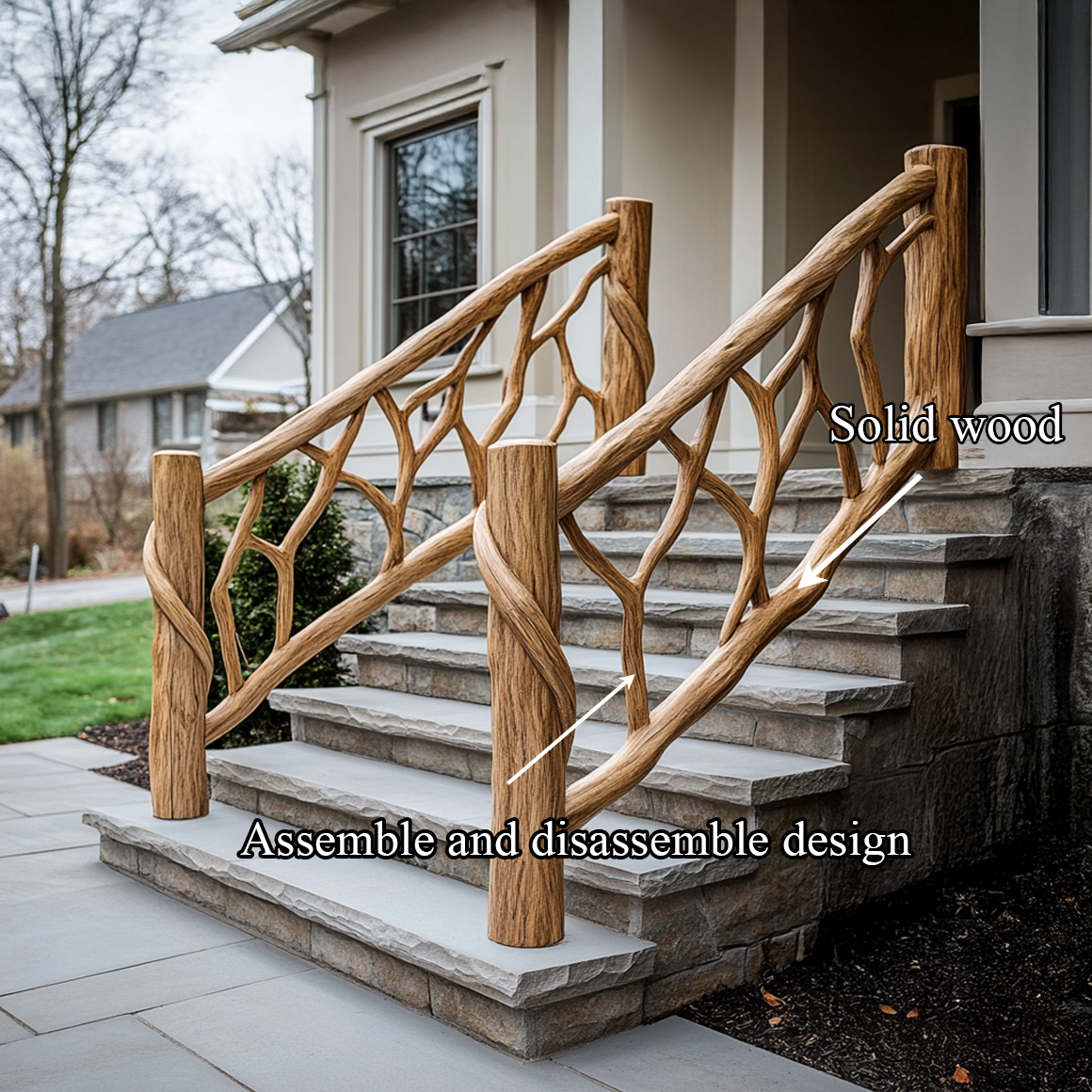 Rustic Stair Wooden Railing For Outdoor Stair Or Entryway SINLSAST011