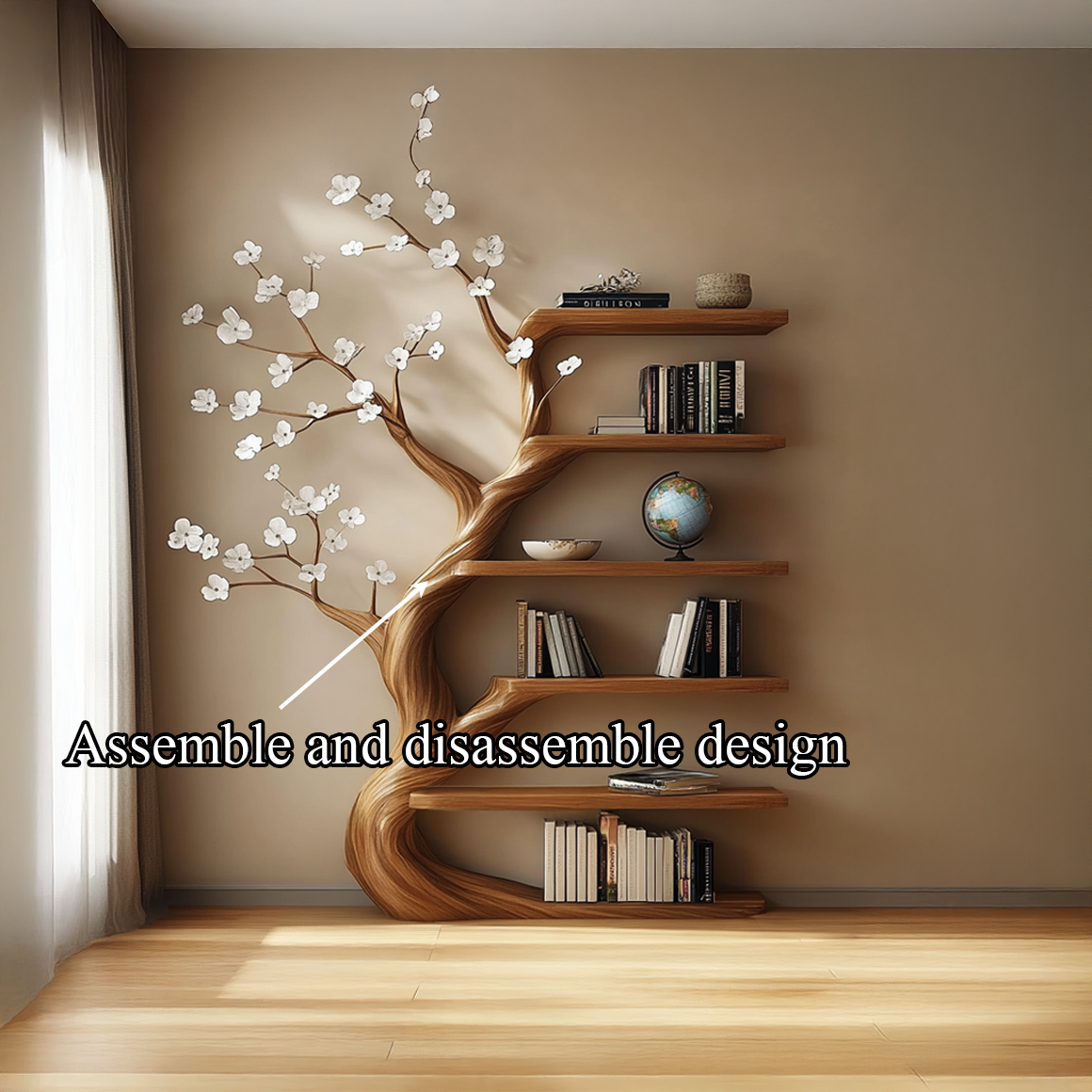 Rustic Tree Bookshelf Living Room Flower Design SINLSATB315