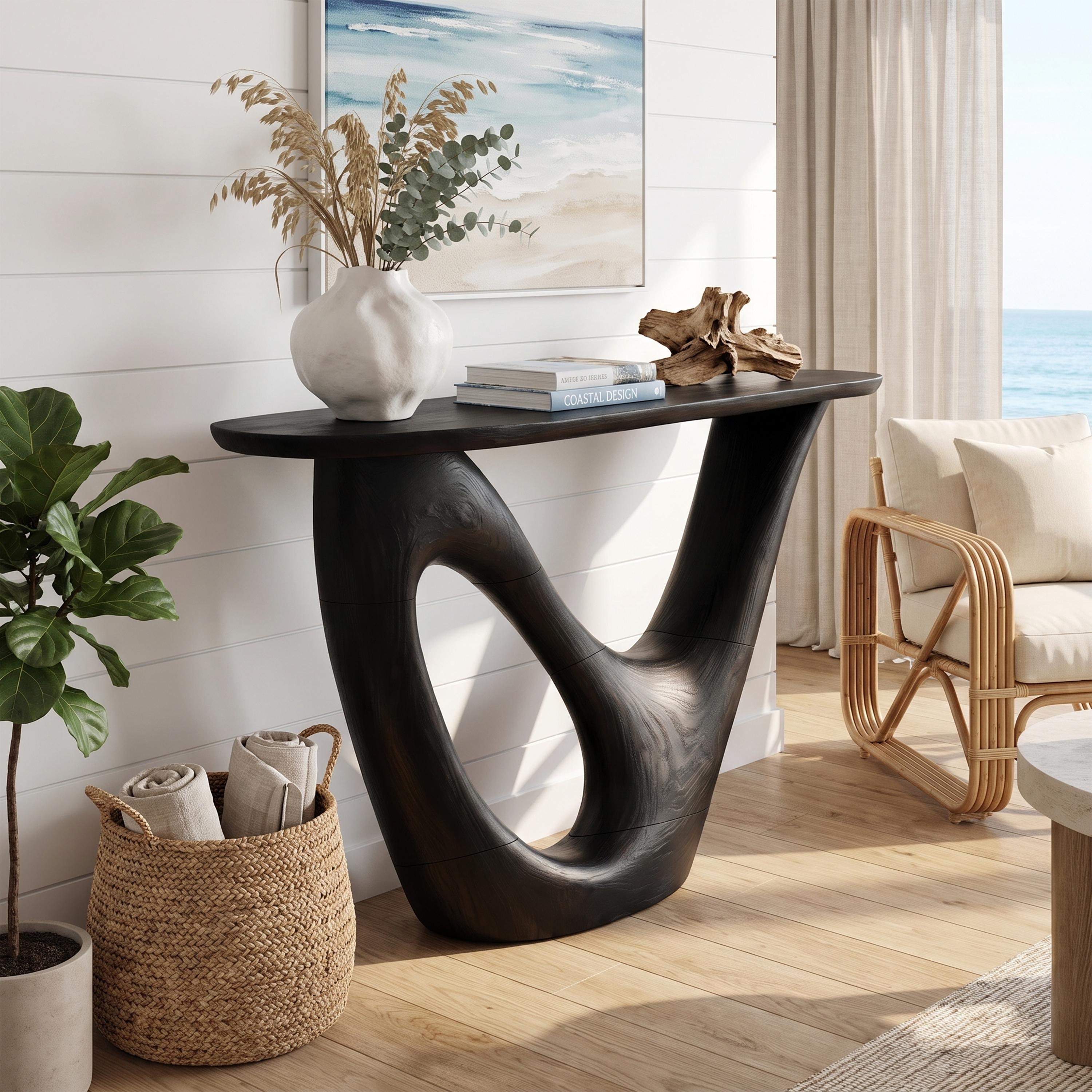 Mid Century Live Edge Console Table Sculptural Solid Wood For Living Room SILDTTNCS069