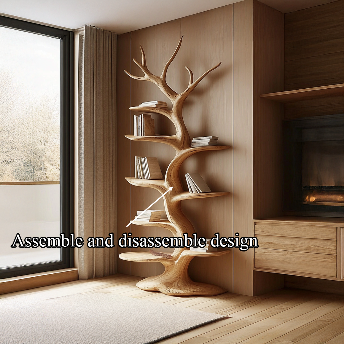 Rustic Tree Bookshelf Living Room Large Wall Unit SINLSATB318