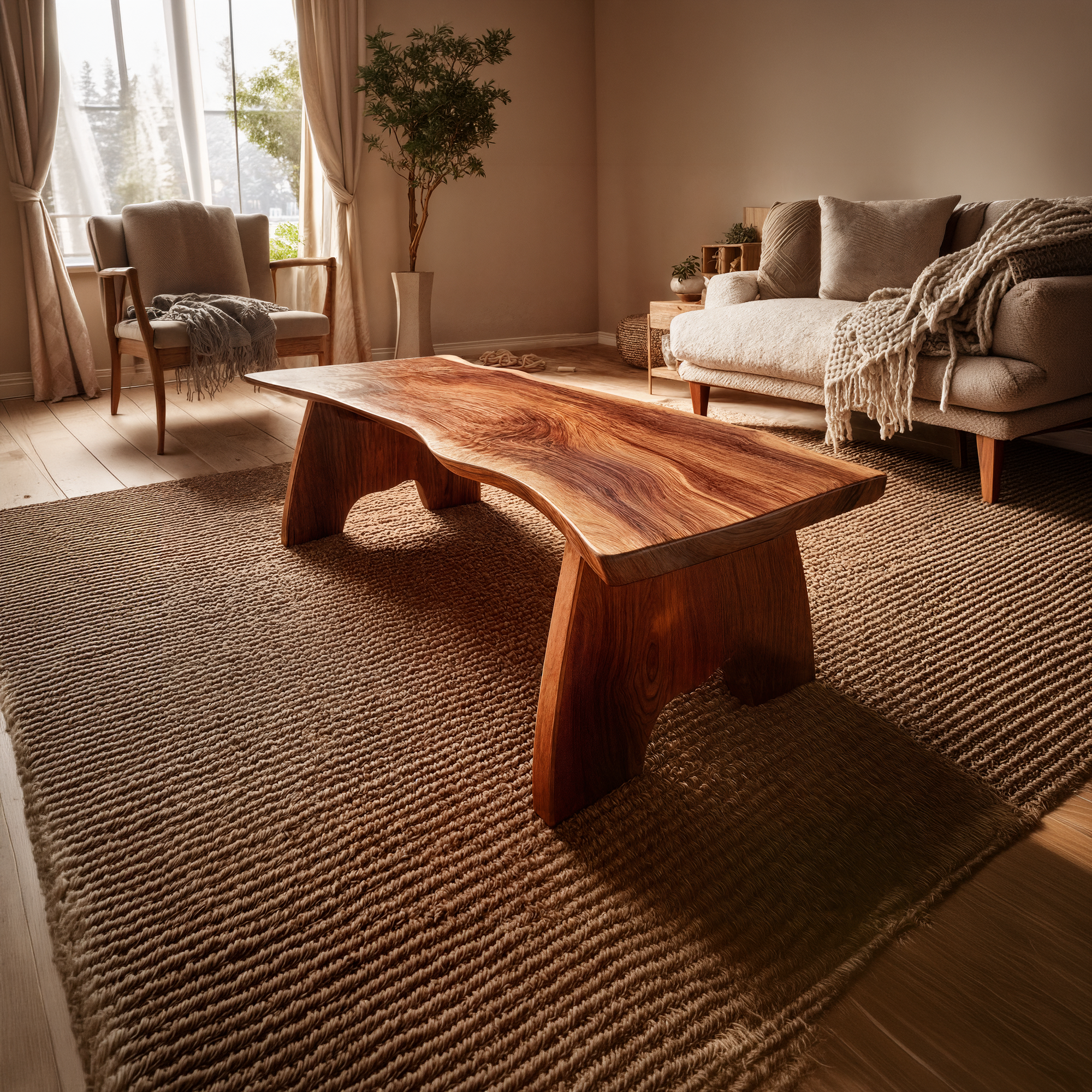 Rustic Organic Wood Coffee Table For Living Room SINLKICF345