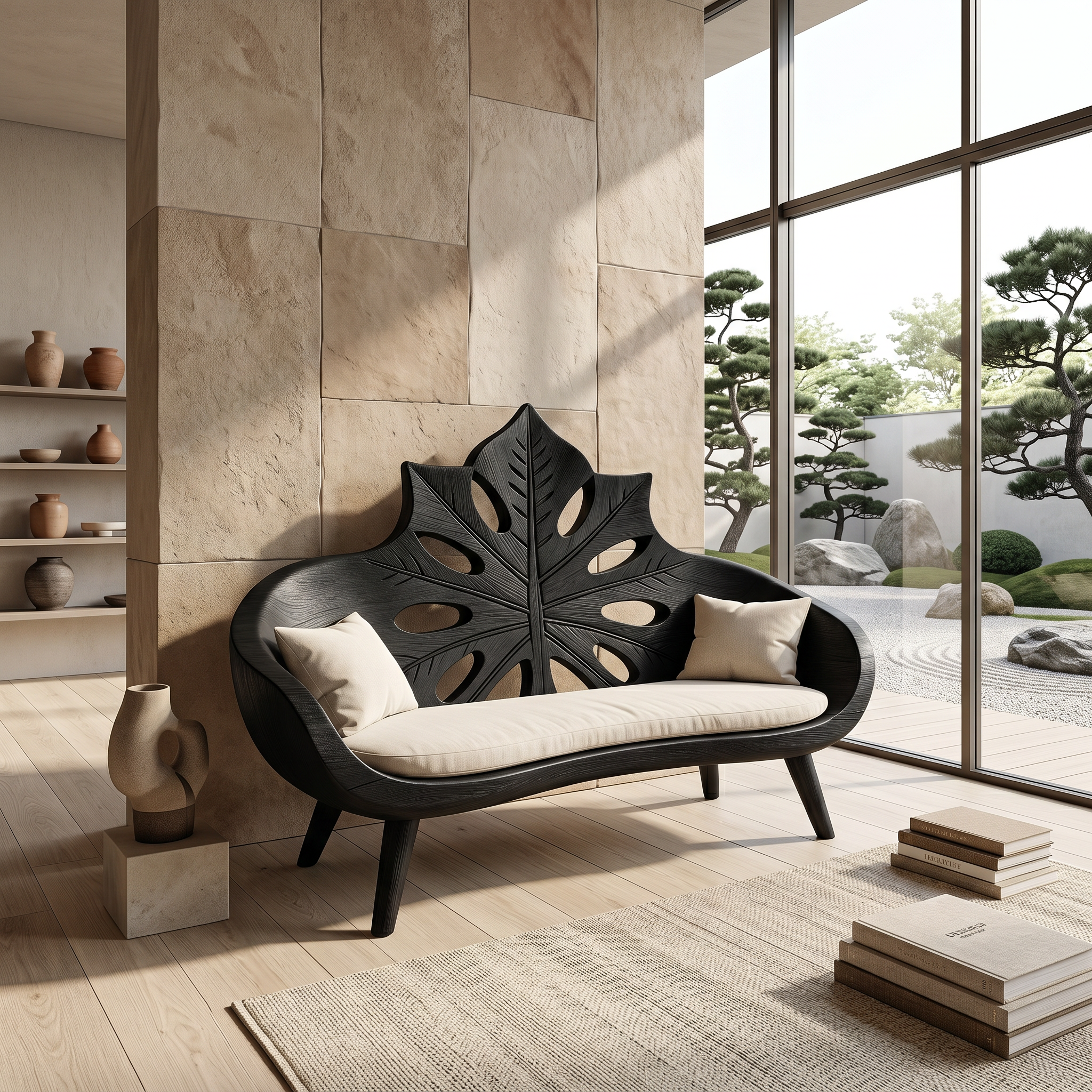 Contemporary Sunburst Leaf Back Bench For Lounge Interior Space SILDTTNBEN006