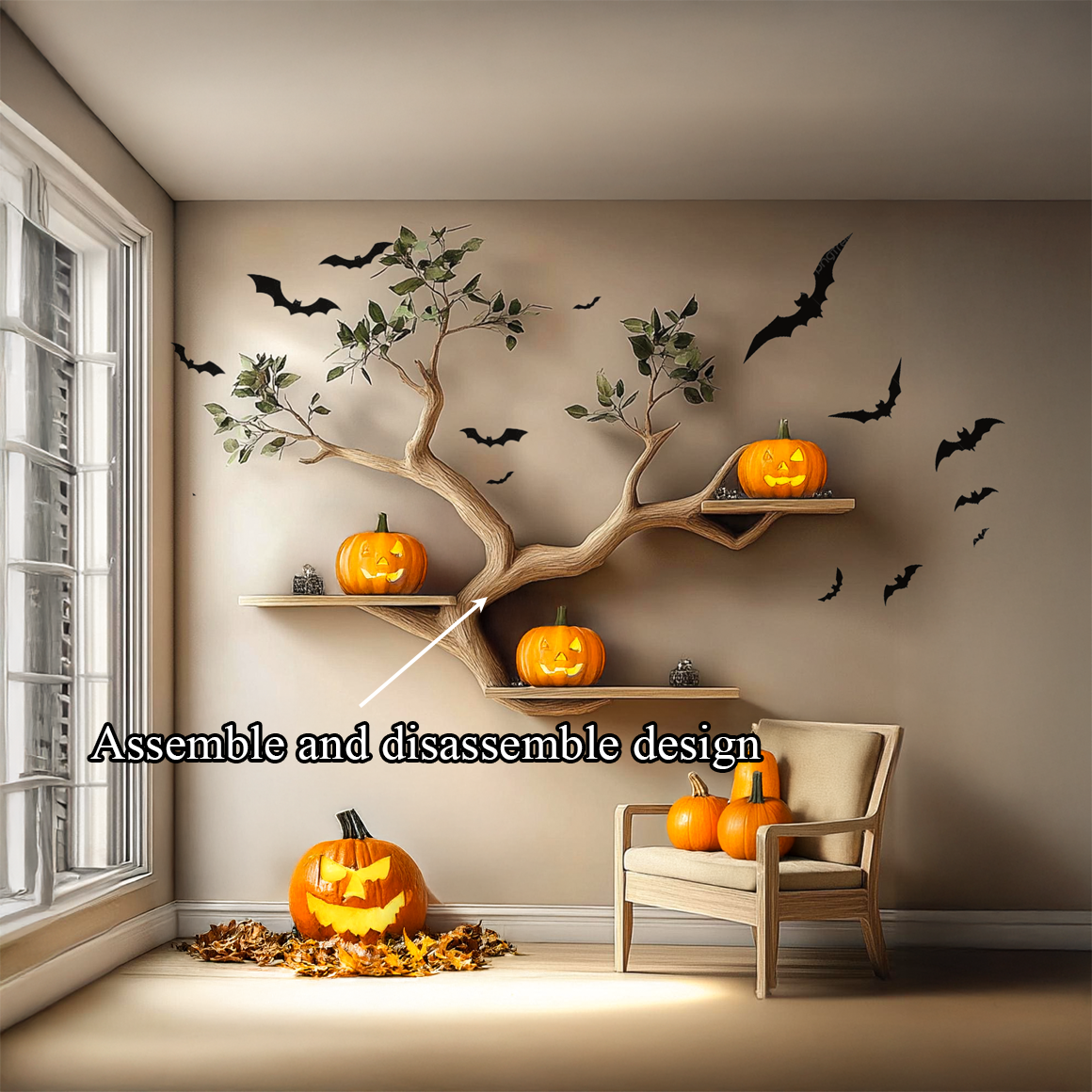 Rustic Halloween Tree Shelf Living Room SINLSAHW004