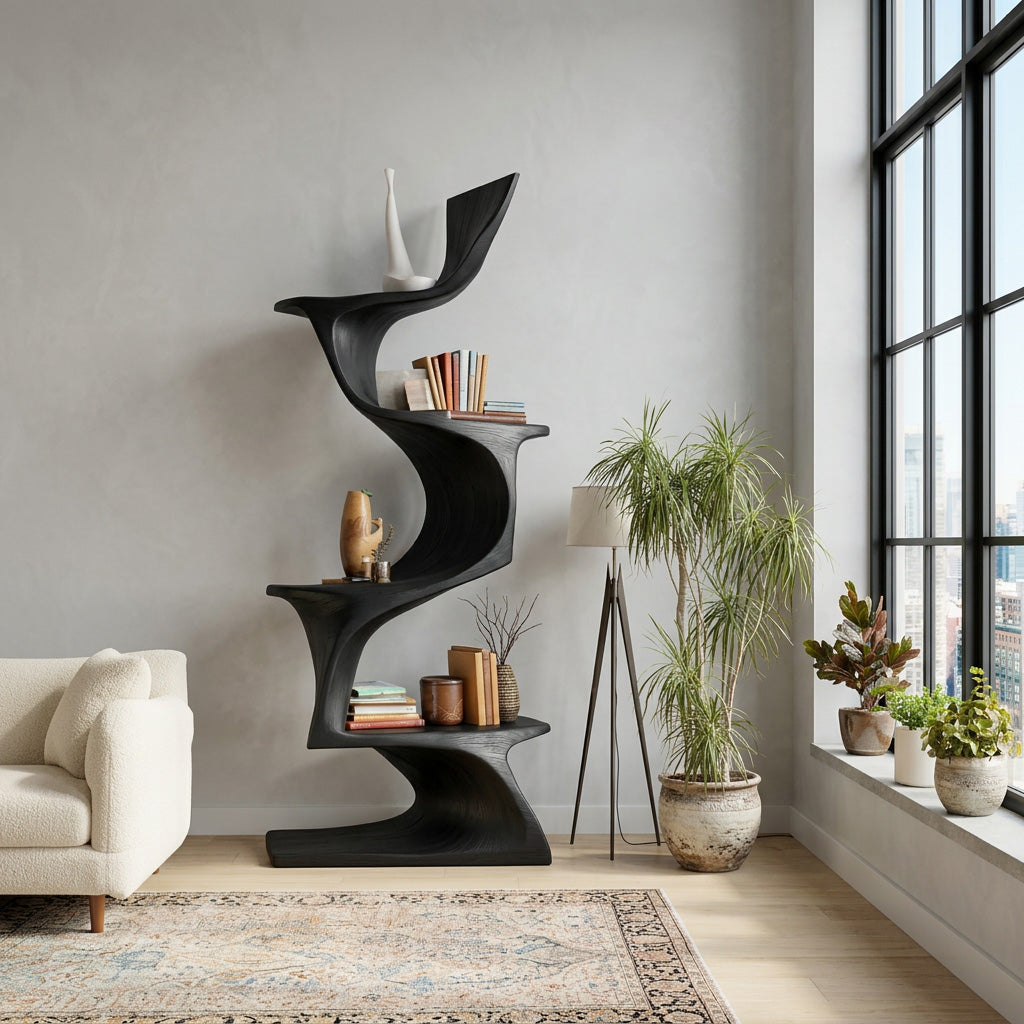Organic Modern Natural Wood Bookshelf For Home Decor Corner RTTHHNBS171