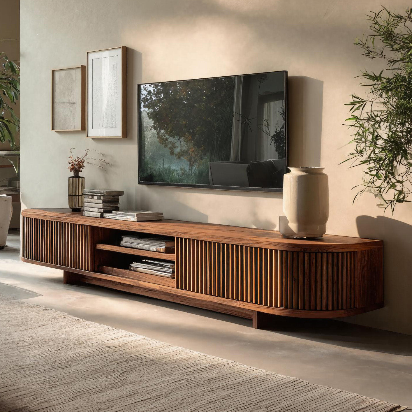 Hand Carved Wooden Media Cabinet For Living Room RTTHHNTVC082