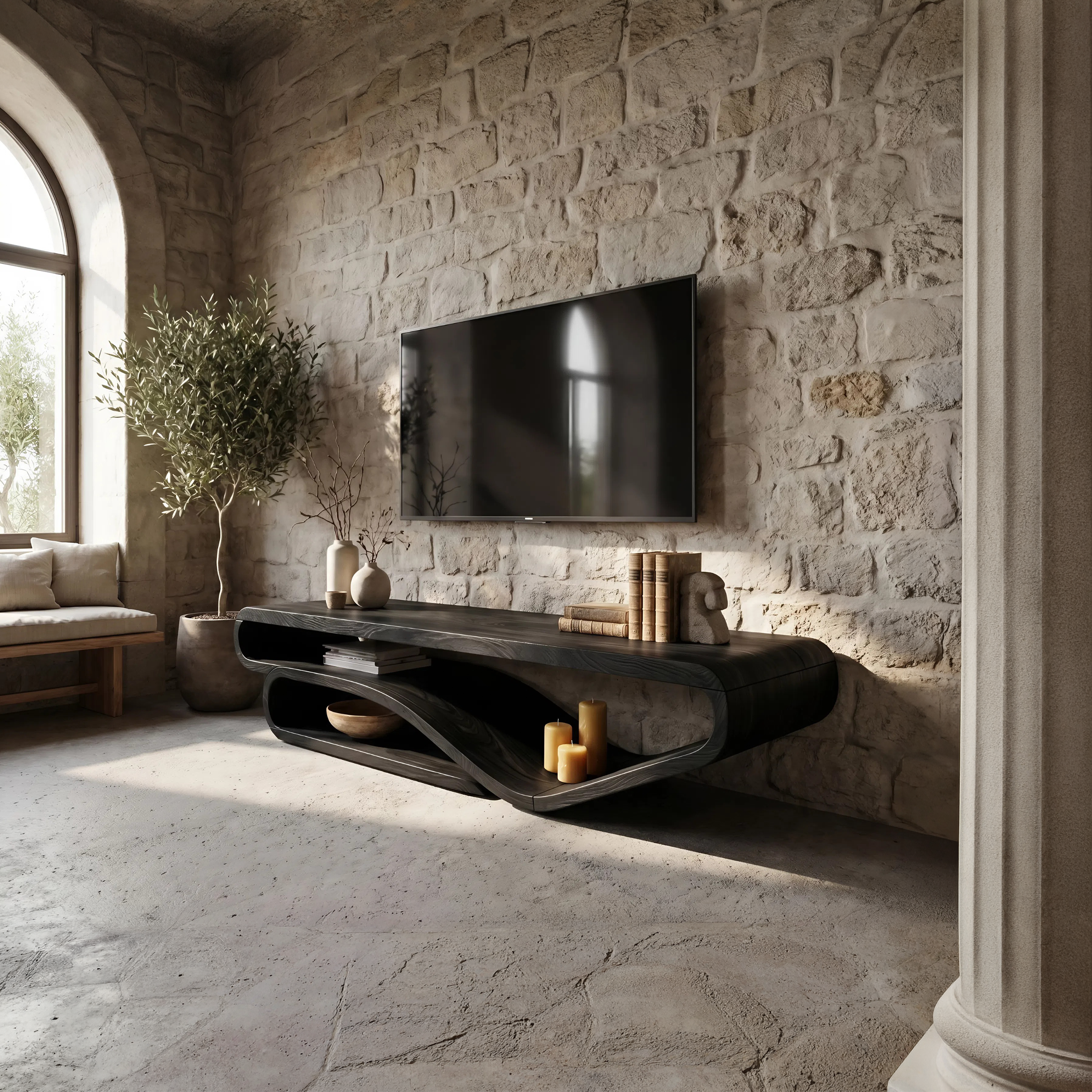 Scandinavian Sculpted TV Console For Living Space SILDTTNTVC120