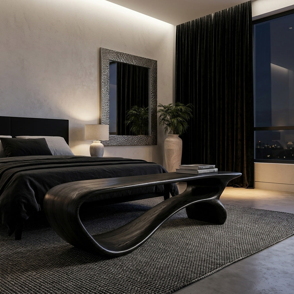 Minimalist Curved Natural Wood Bench For Living Room Decor RTTHHNCHR142