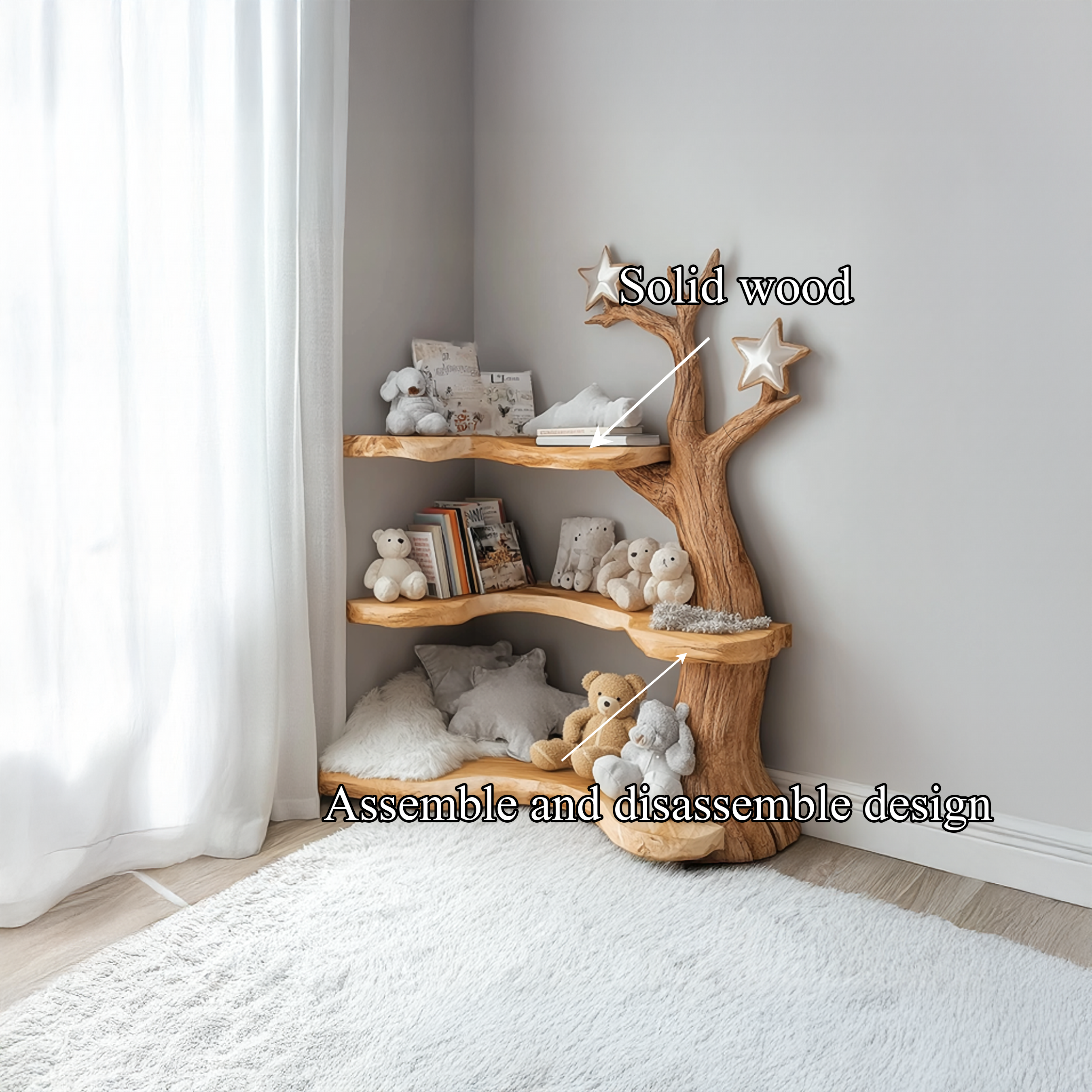Rustic Tree Bookshelf Nursery Reading Nook Storage SINLSATB313