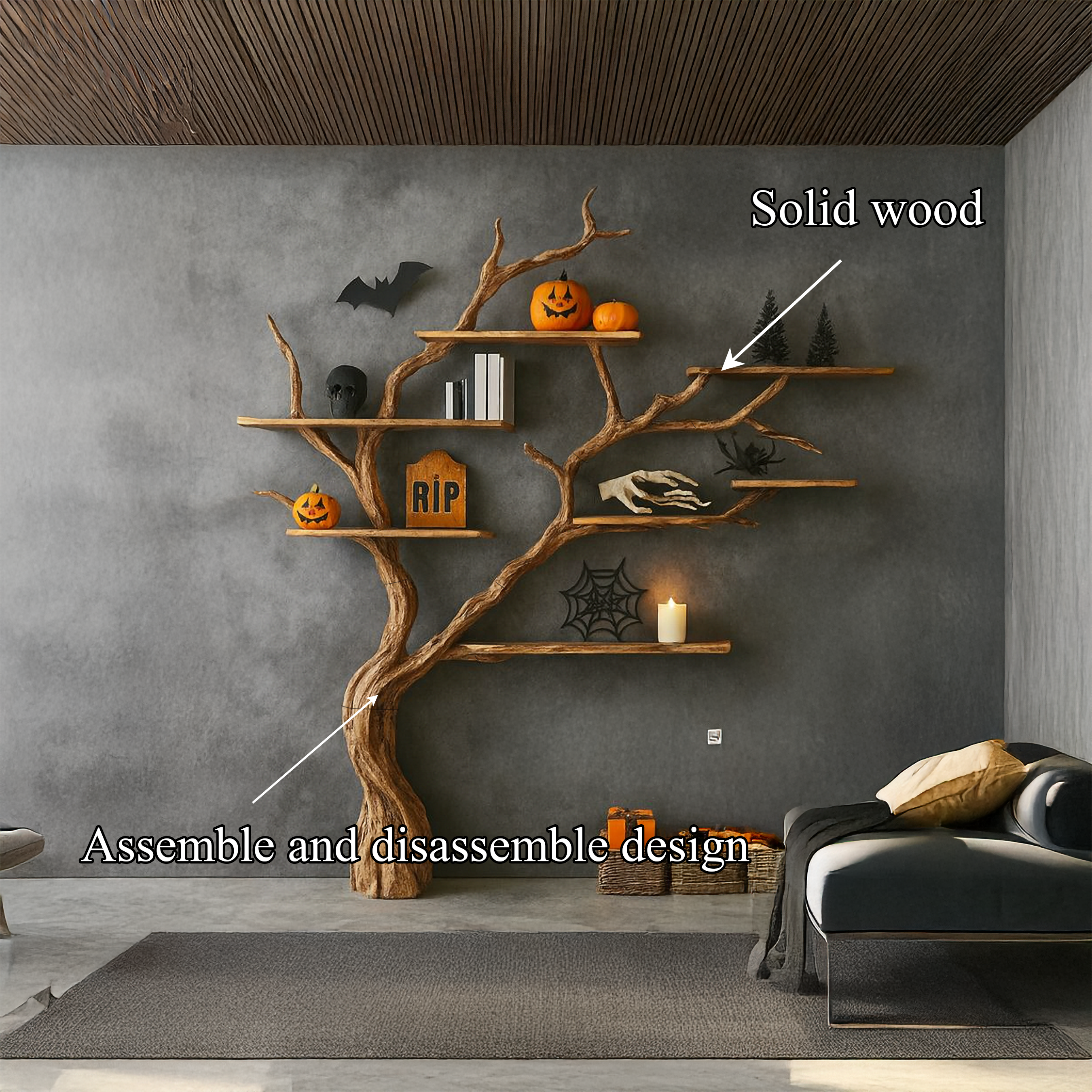 Midcentury Tree Bookshelf Living Room Halloween SINLSATB263