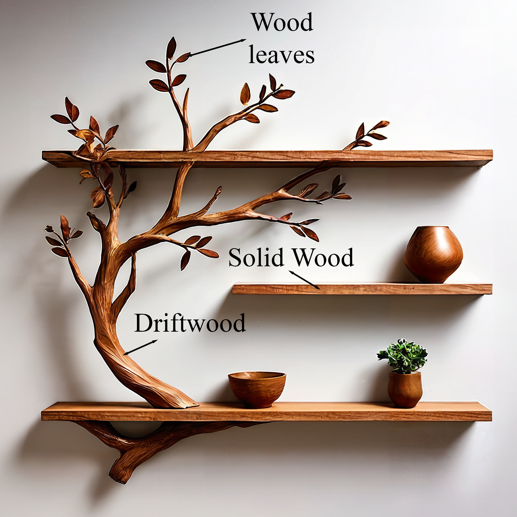 Custom Floating Bookshelf Driftwood Tree Branch Wall Mount SINLTB086