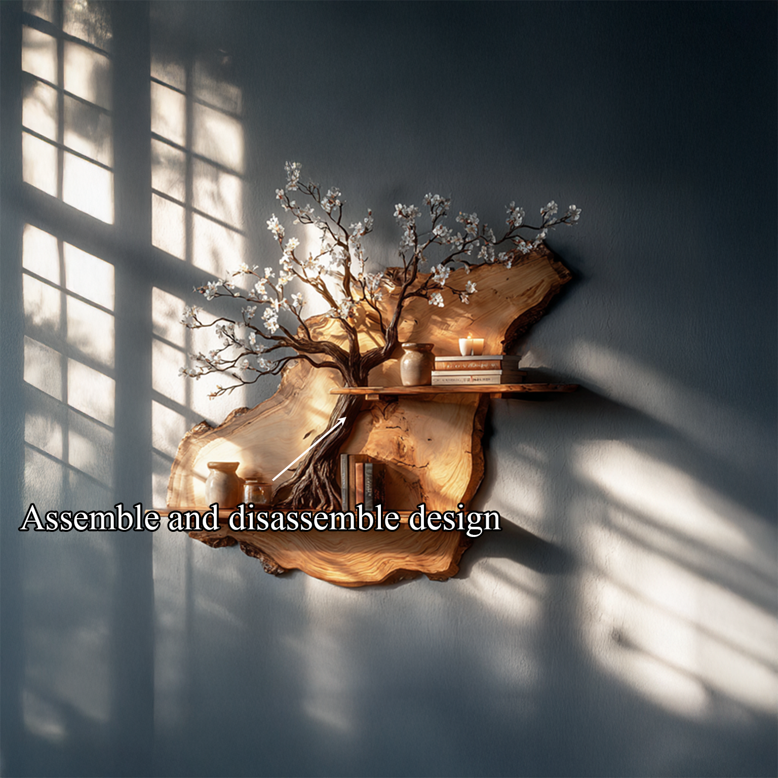 Rustic Tre Bookshelf Solid Wood Wall Art Decor Office SINLSATBS029