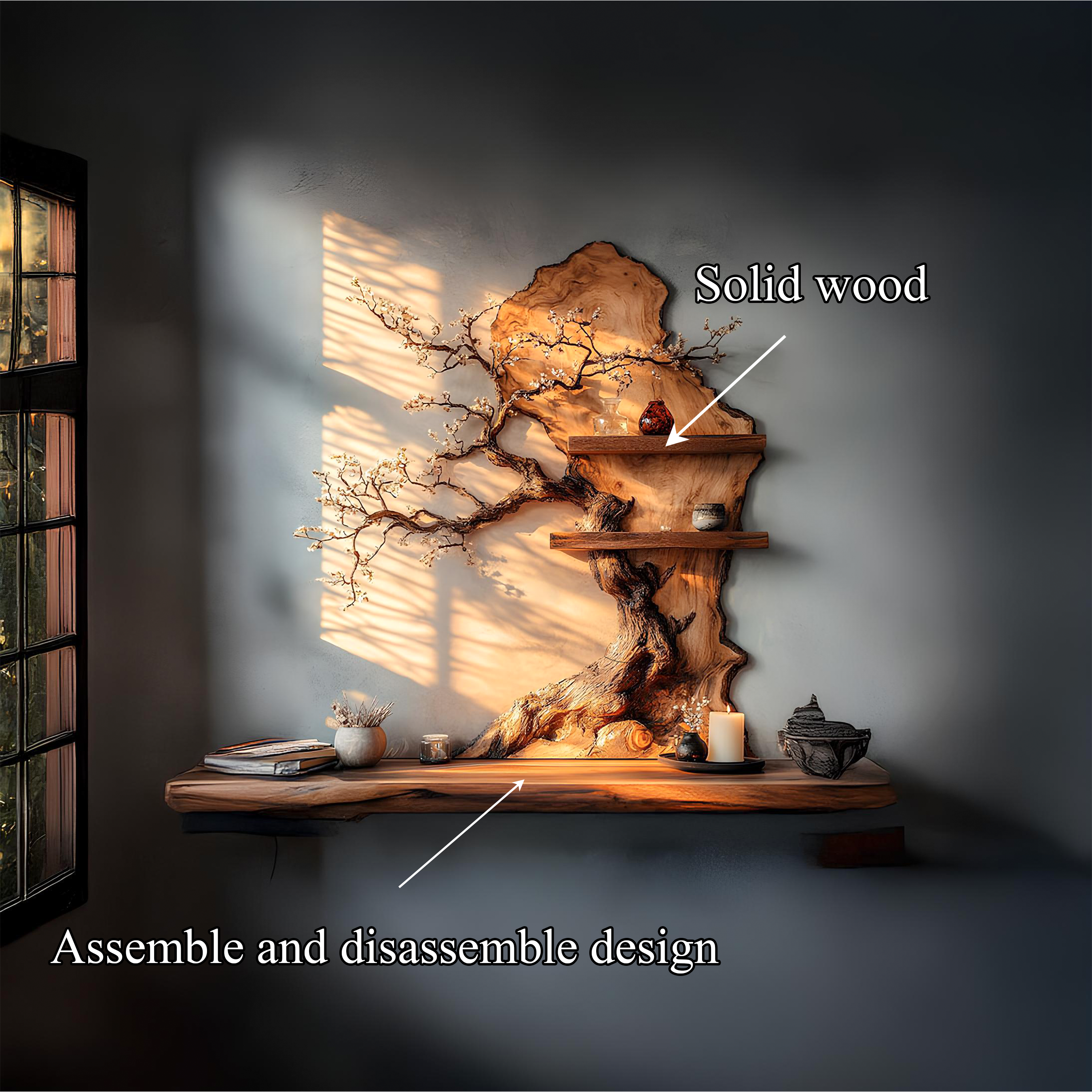 Custom Tree Bookshelf Solid Wood Decor Office Gift SINLSATBS028