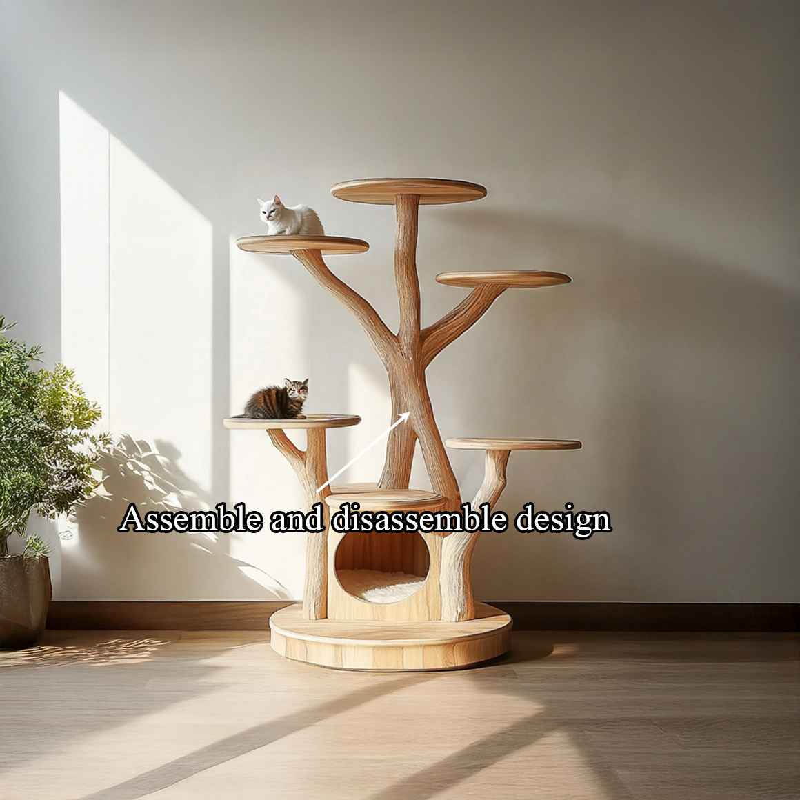 Rustic Wooden Cat Tree Living Room Pet Furniture With Cat House SINLSATT062