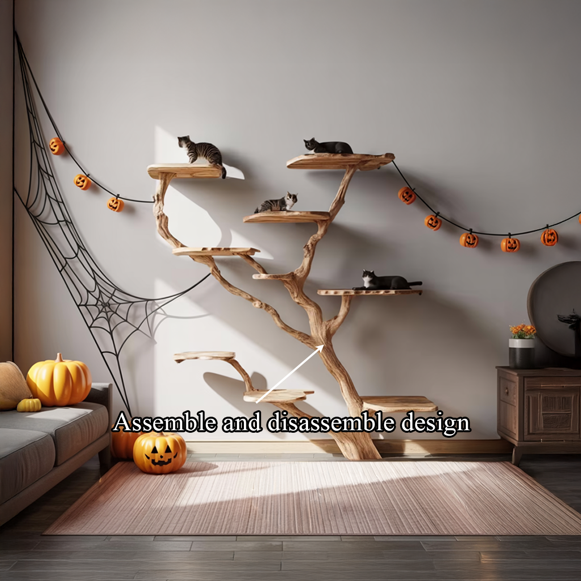 Rustic Halloween Cat Tree Wall Mounted Living Room SINLSAHW022