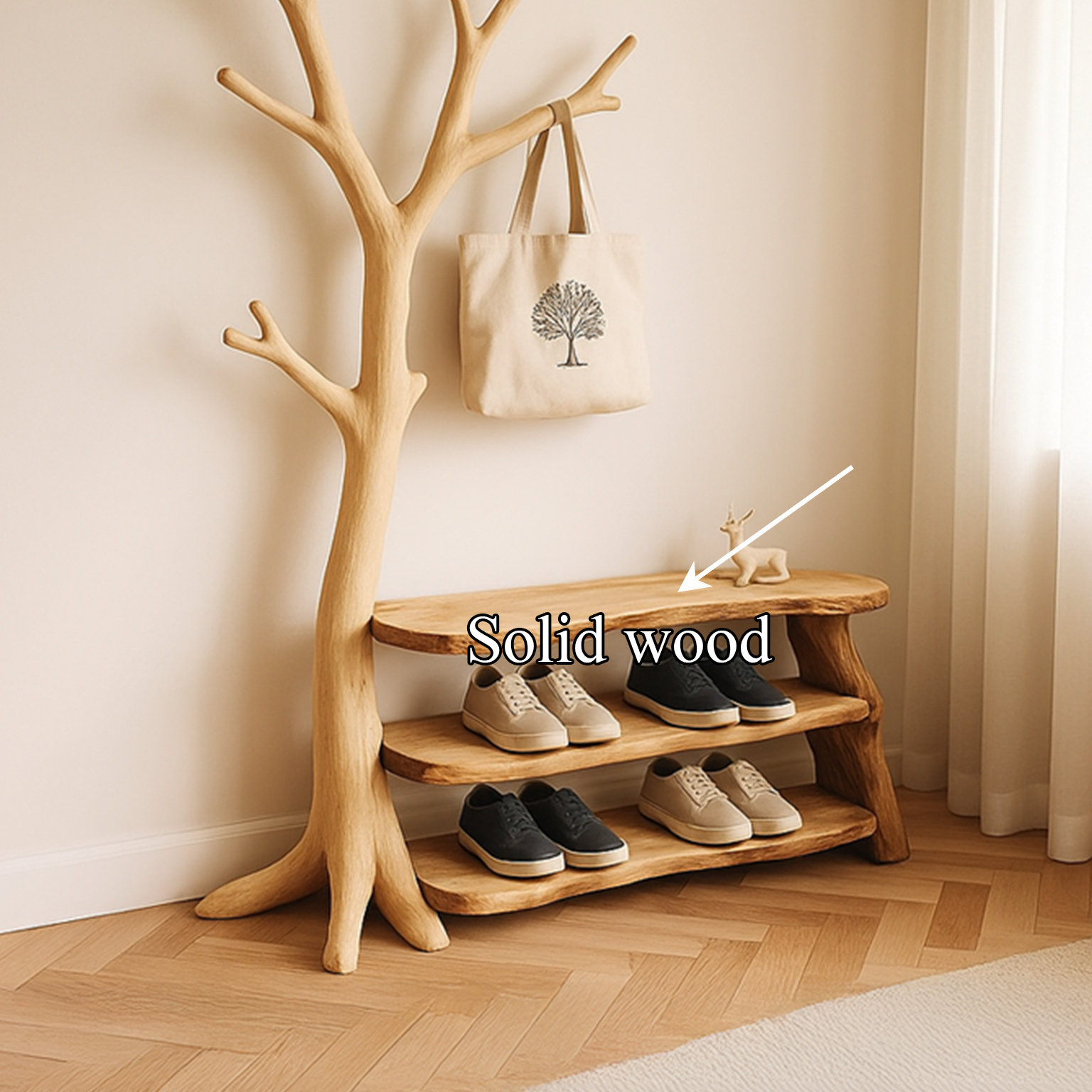 Rustic Tree Coat Rack Shoe Bench Entryway SINLSATCR014