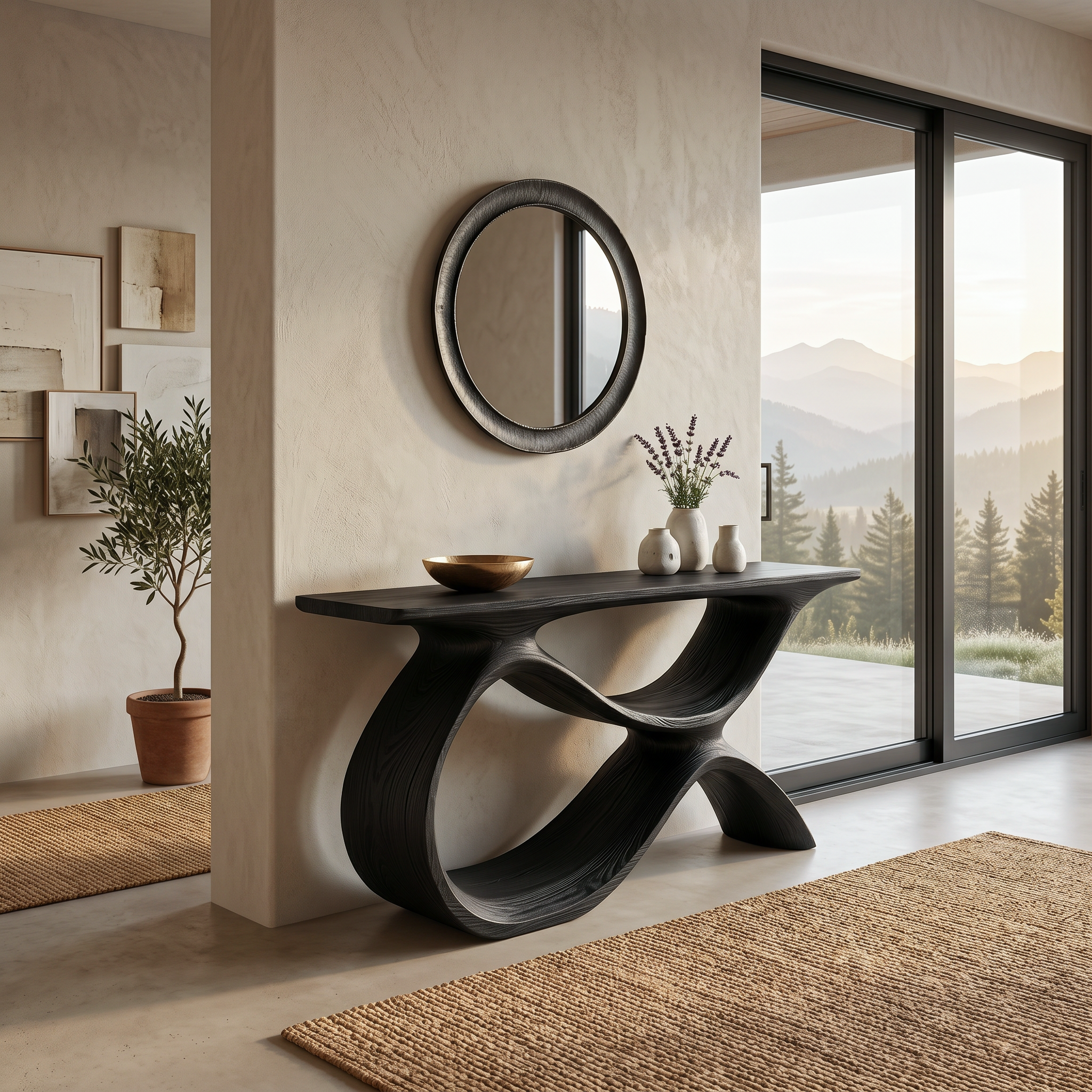 Modern Wooden Console Table With Curved Open Storage For Home RTTHTTCS028