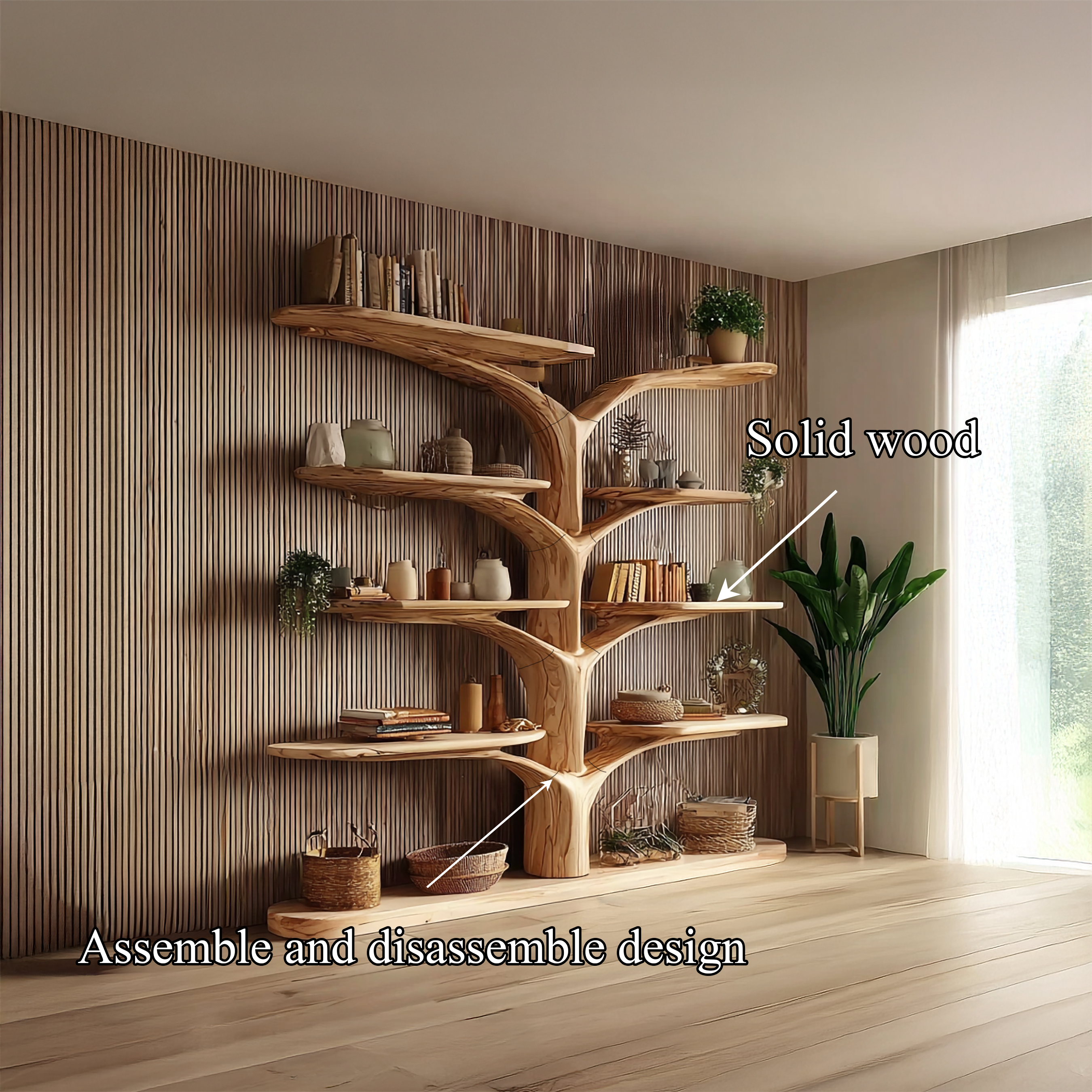 Rustic Tree Wall Bookshelf Living Bedroom SINLSATB225