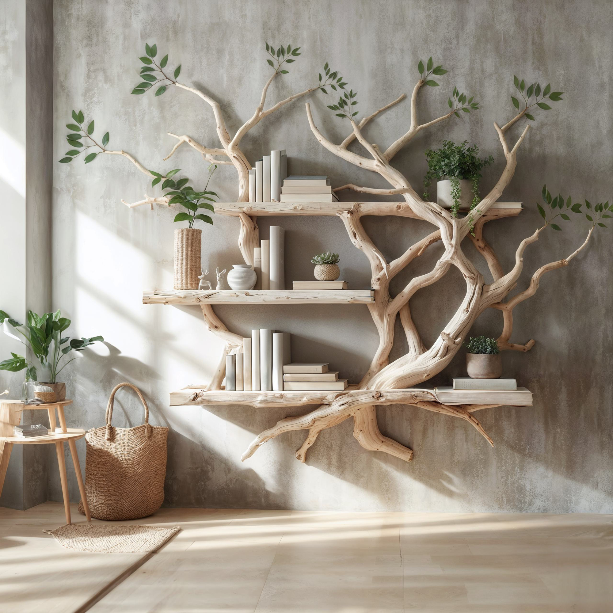 Solid Wood Tree Bookcase Wall Mount Bookshelf SINLTB082