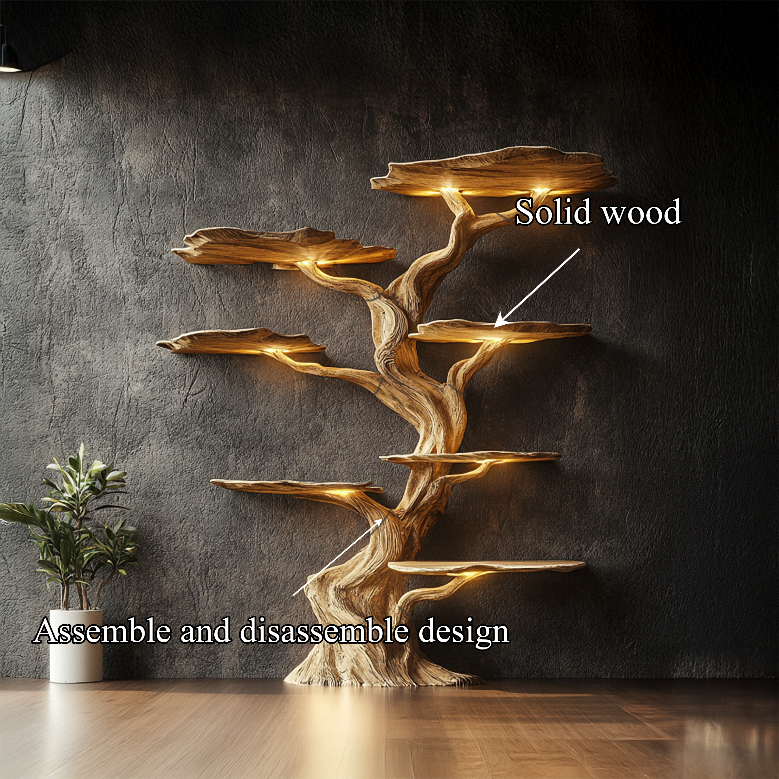 Modern Tree Bookshelf Wood Handmade Natural Gift SINLSATB191