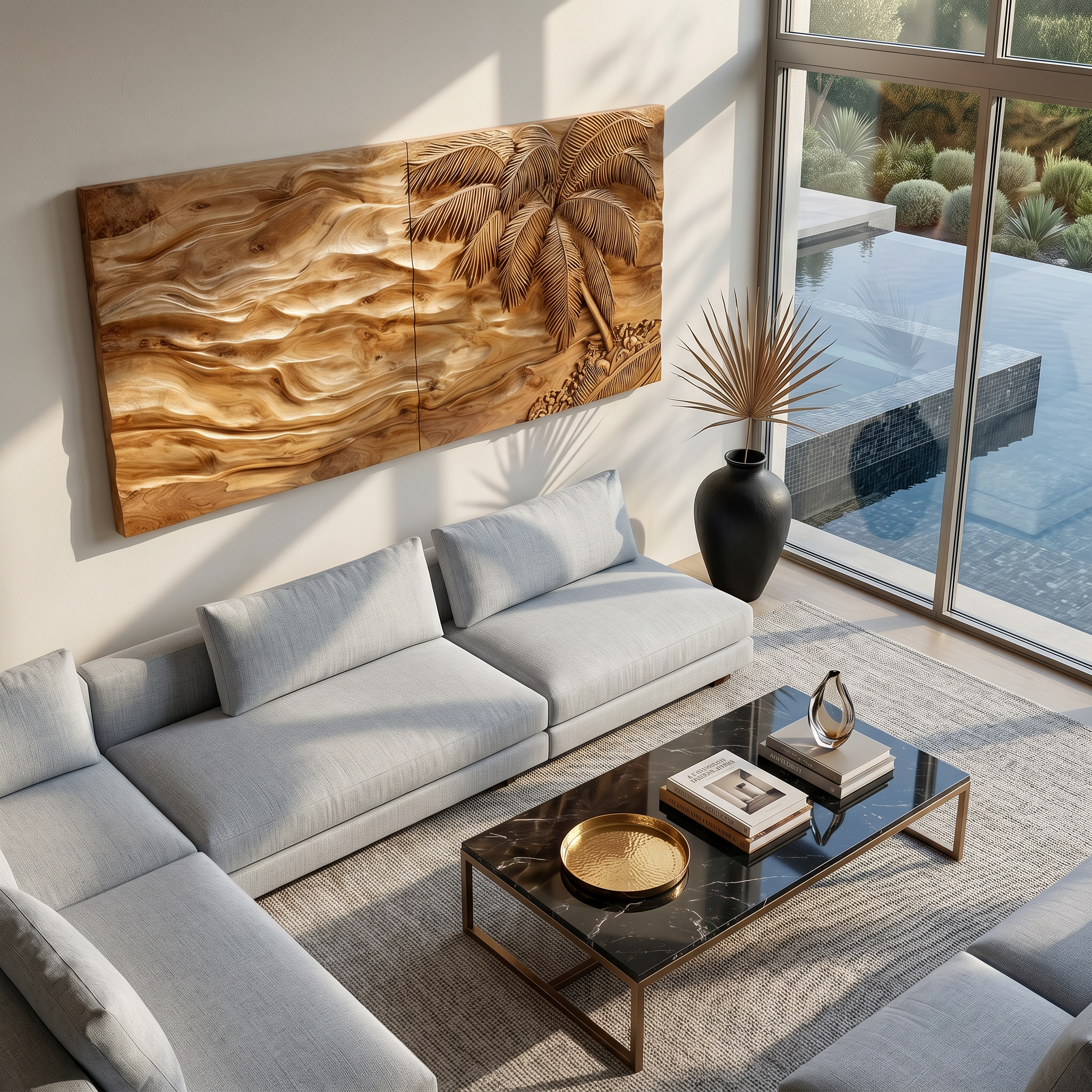 Tropical Modern Palm Wood Wall Art Neutral Living Room Decor SILDTTRWA129