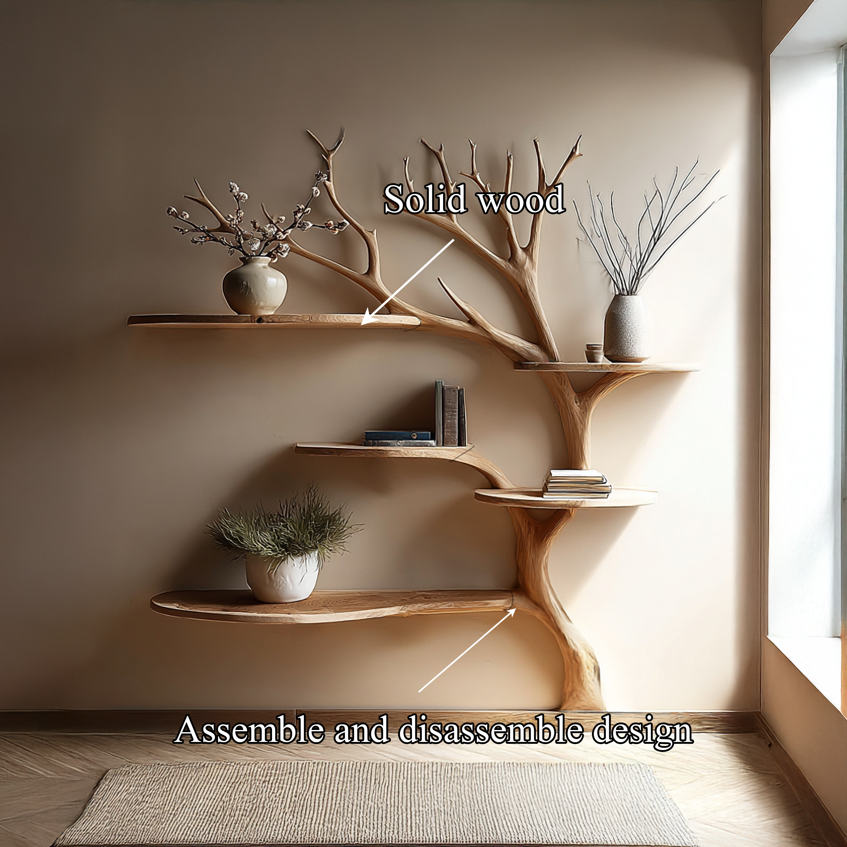 Rustic Tree Bookshelf Wall Living Room SINLSATB200