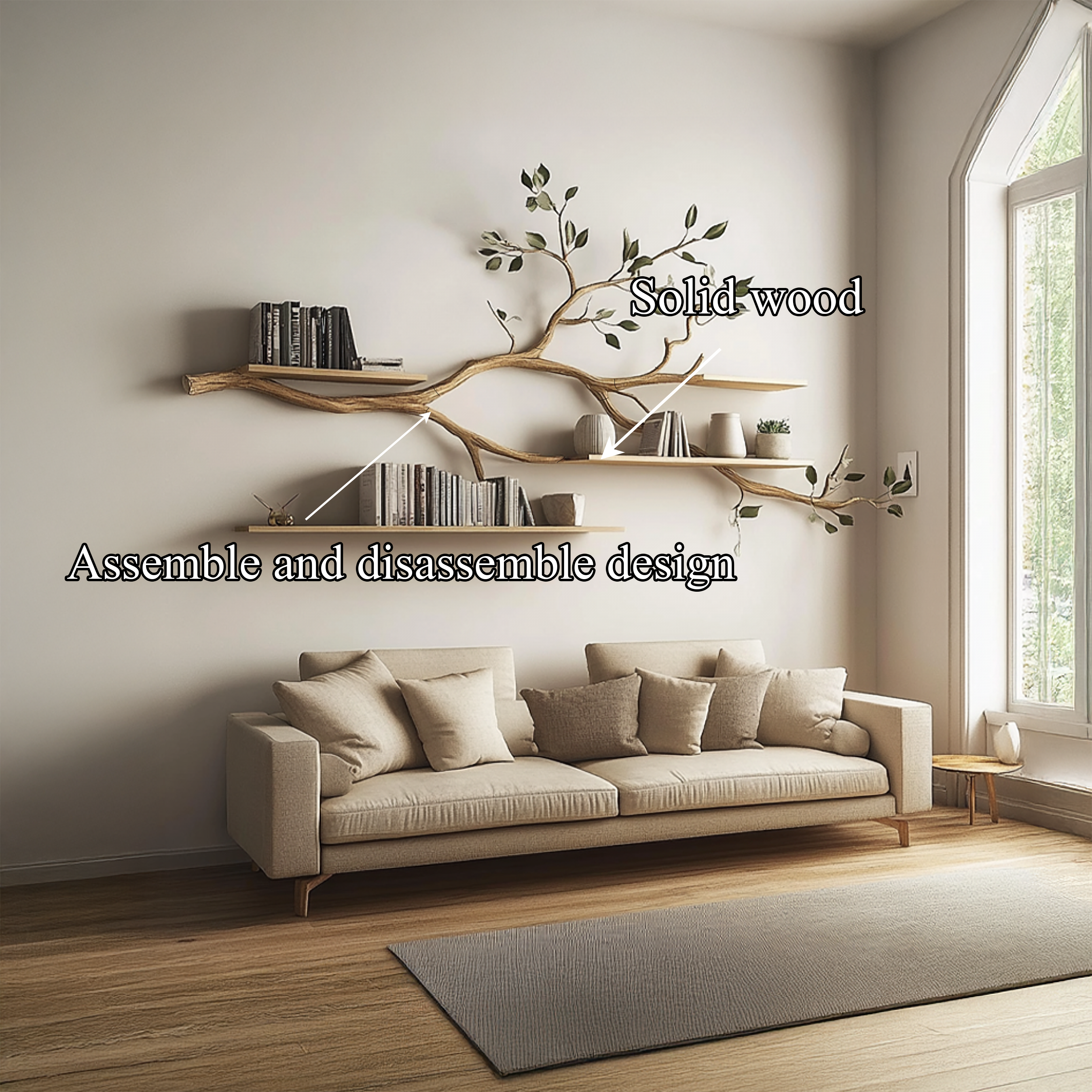 Rustic Tree Floating Wall Shelf Living Room SINLSATBS052